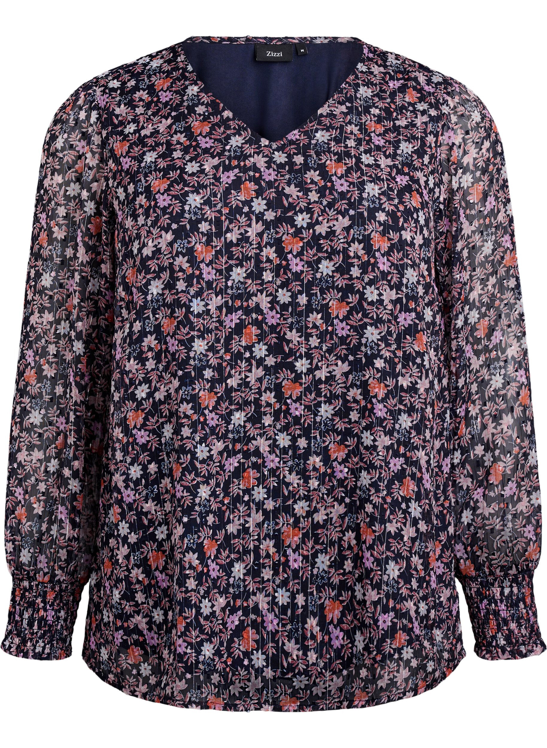 ZizziChemisier &agrave; imprim&eacute; floral et fil paillet&eacute;, Bleu, Packshot image number 0