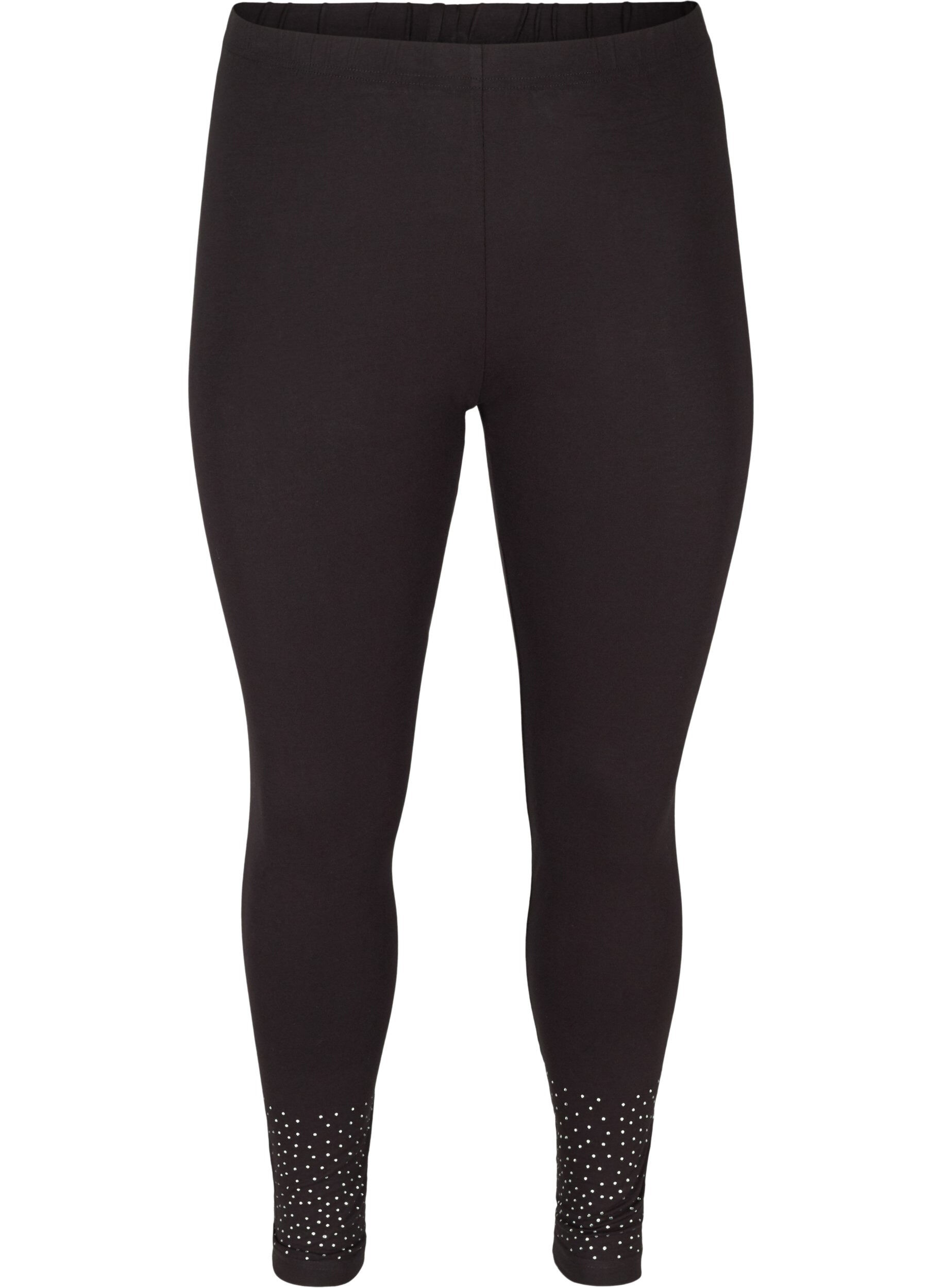 Zizzi Legging en viscose m&eacute;lang&eacute;e avec strass d&eacute;coratives, Black, Packshot image number 0