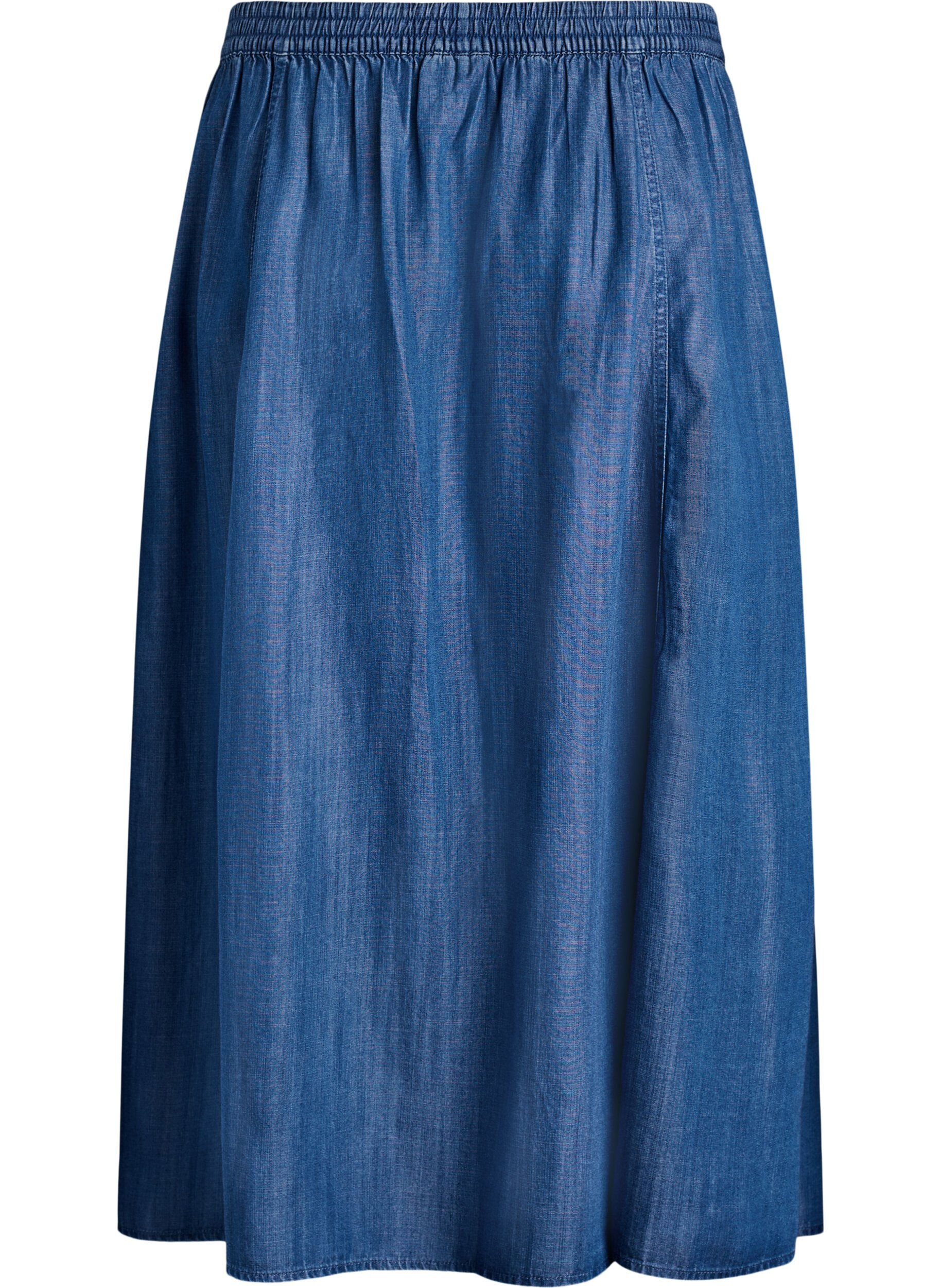 ZizziJupe longue en lyocell aspect denim, Bleu, Packshot image number 1