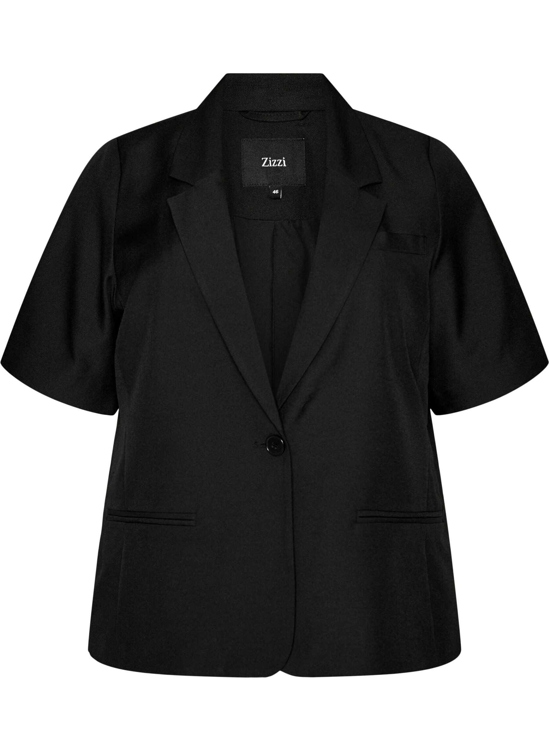 Zizzi Blazer mit kurzen &Auml;rmeln und Revers, Schwarz, Packshot image number 0