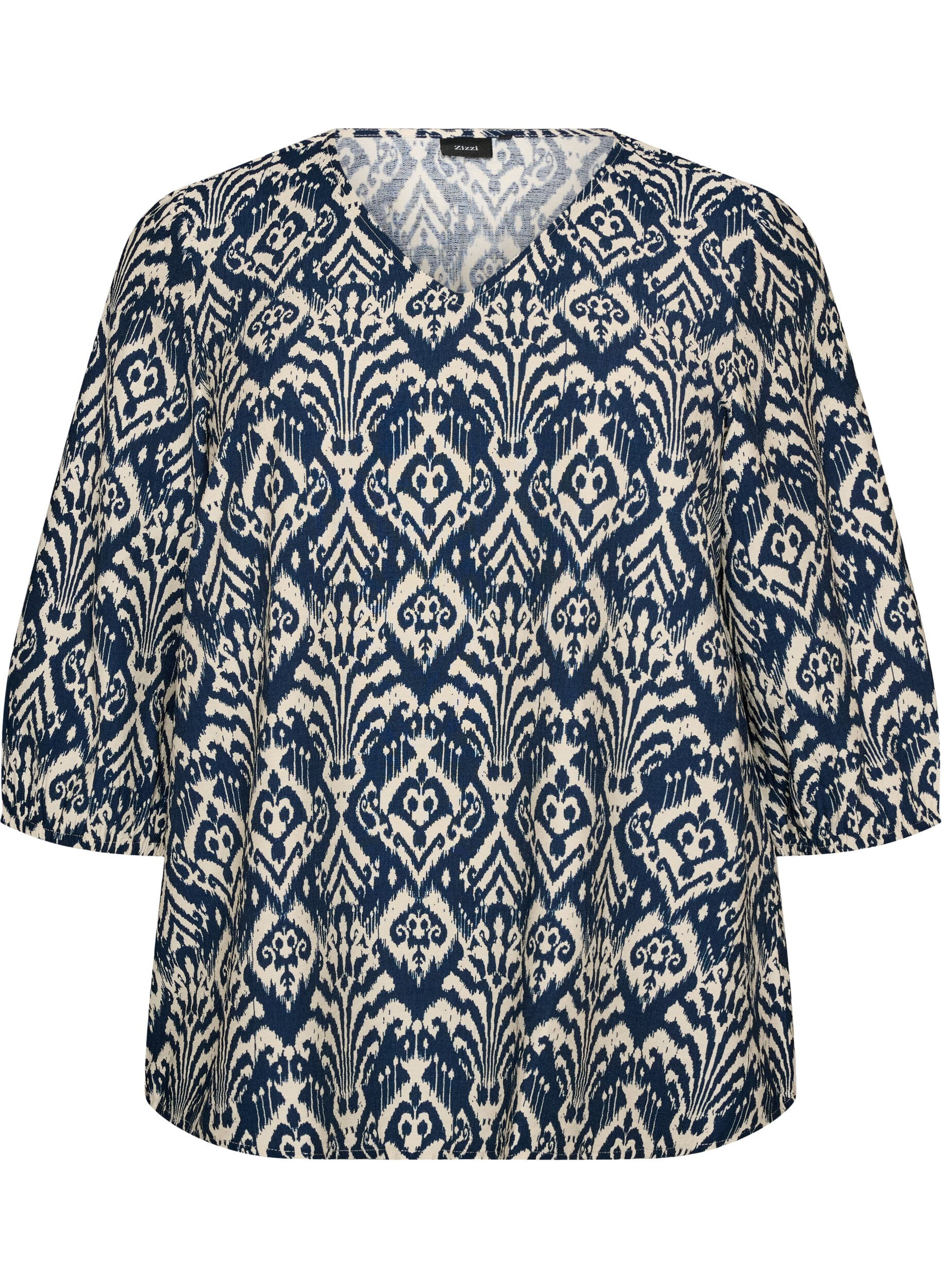 ZizziBlouse imprim&eacute;e en viscose avec manches 3/4, Bleu, Packshot image number 0