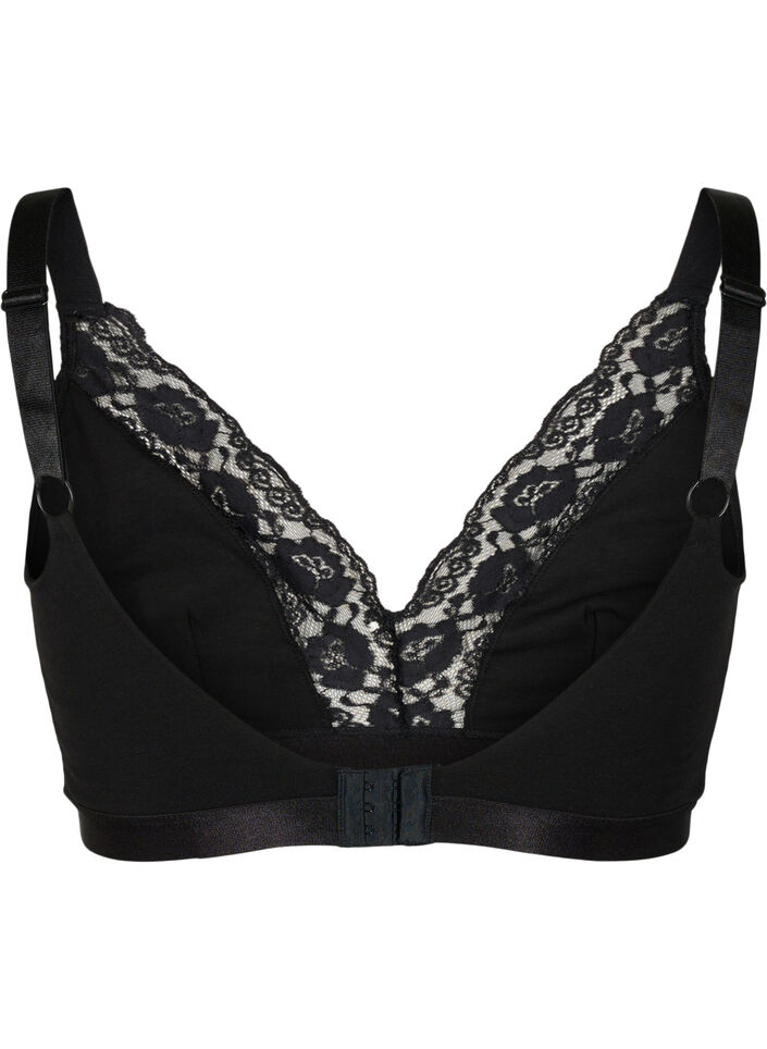 Soutien-gorge sans armature en coton avec dentelle, Noir, Packshot image number 1