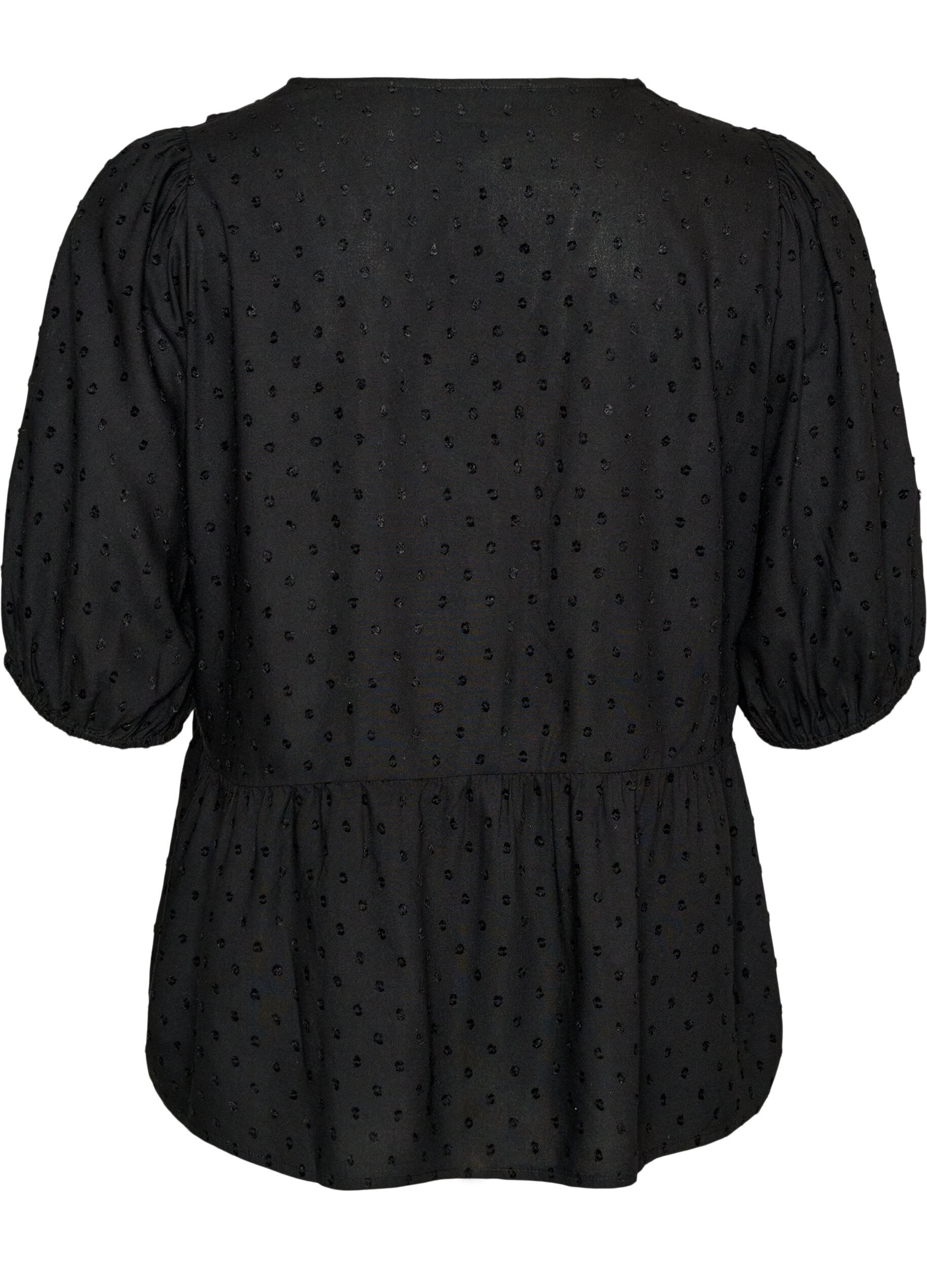 ZizziBlouse en viscose avec texture &agrave; pois et col V, Noir, Packshot image number 1