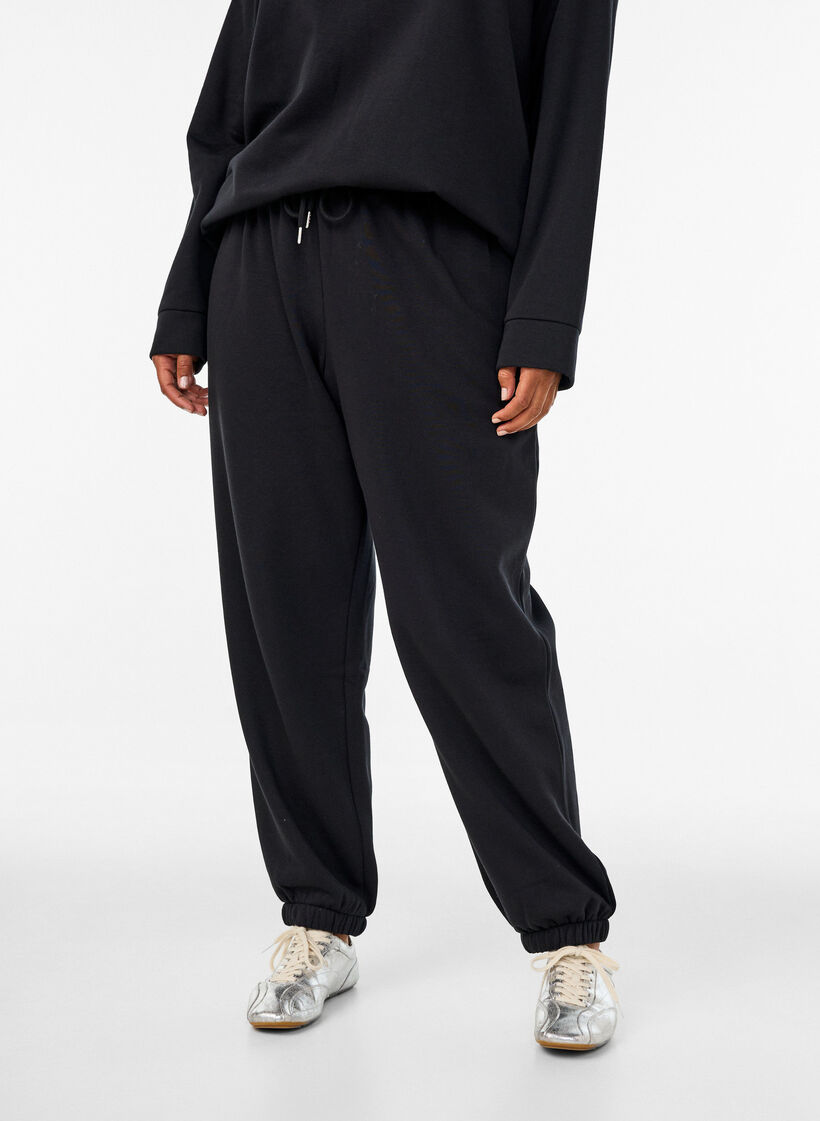 Pantalon de jogging taille haute avec cordon de serrage, Noir, Model image number 2