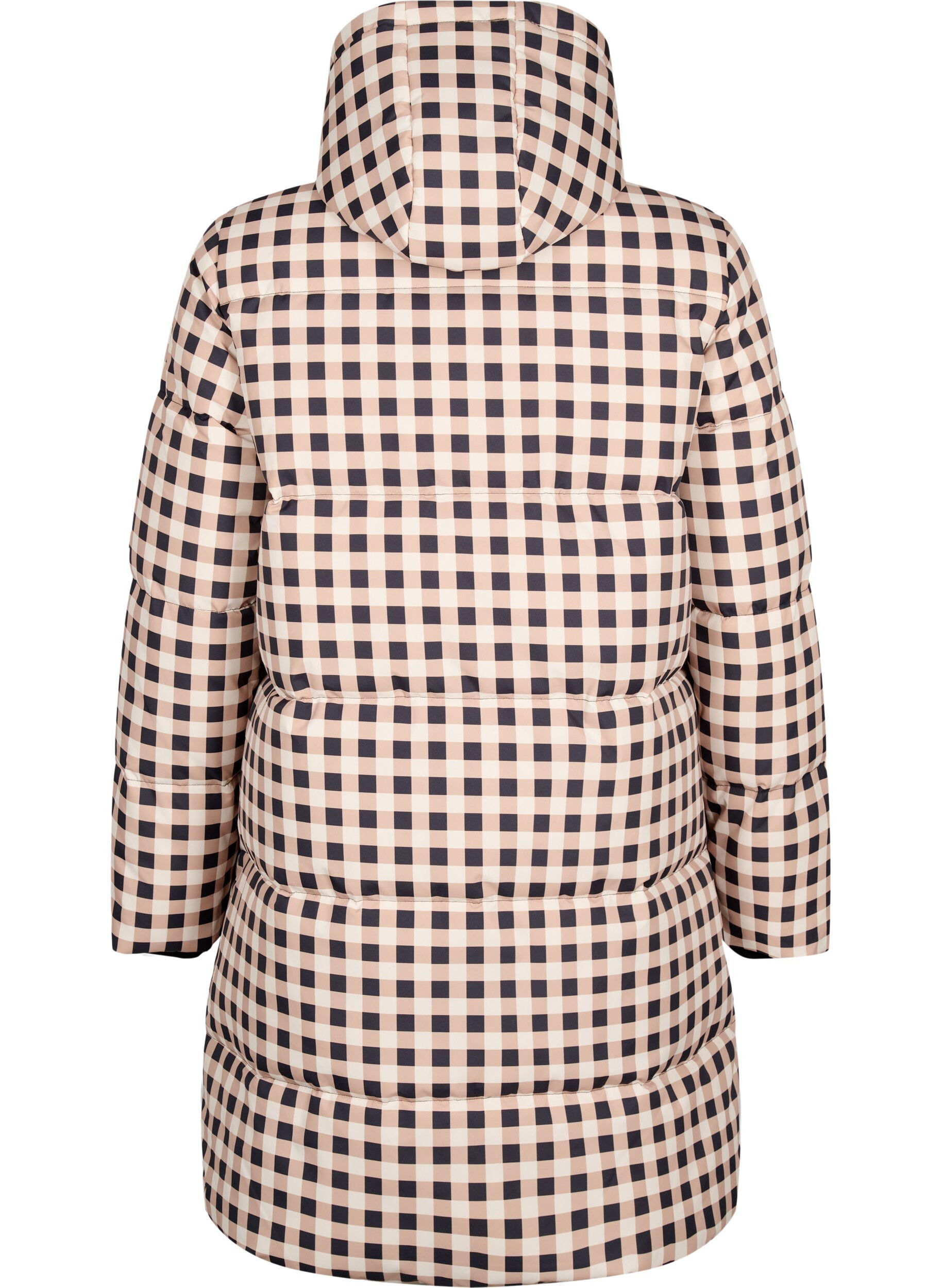 Zizzi Karierte Puffer-Winterjacke, Black w. Nomad Check, Packshot image number 1