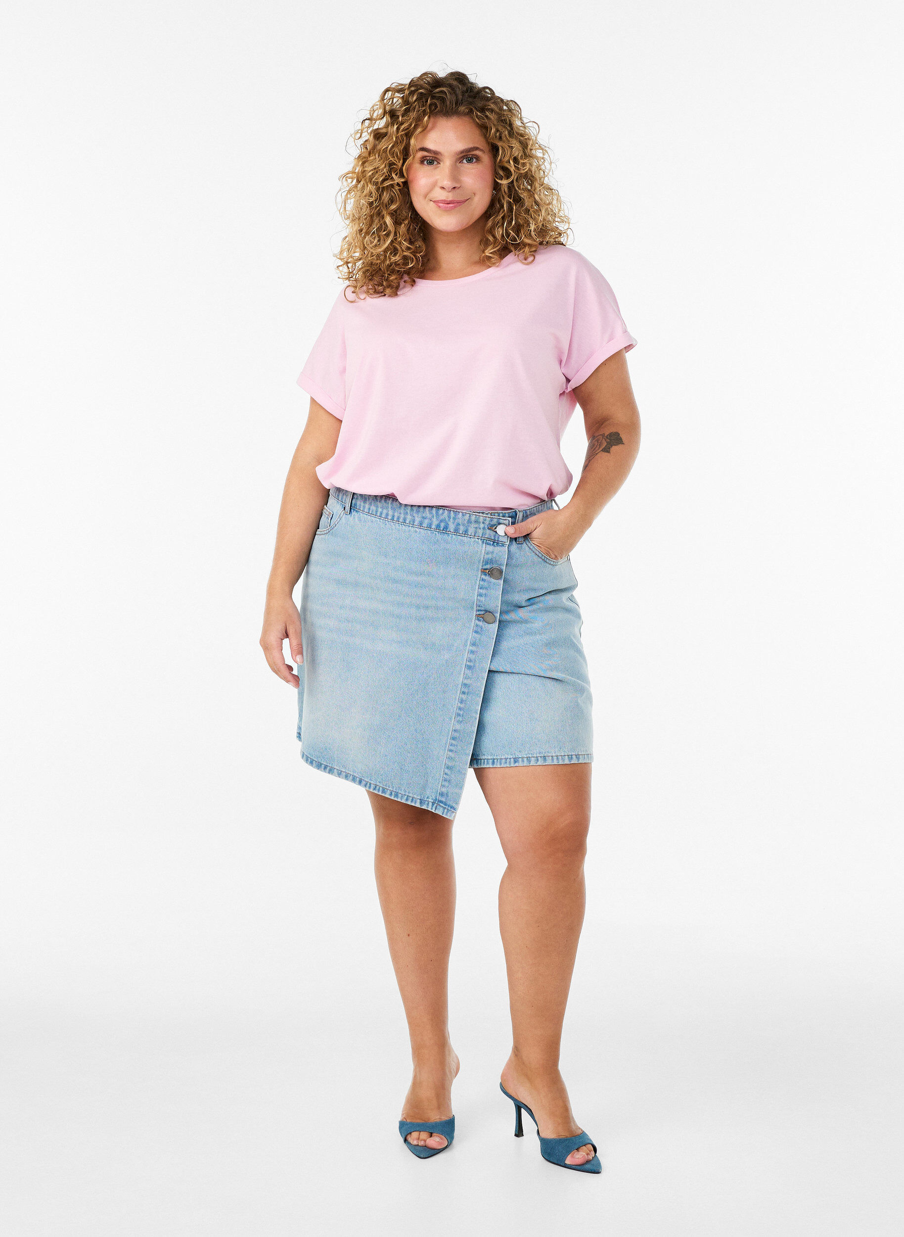 ZizziT-shirt &agrave; manches courtes en coton m&eacute;lang&eacute;, Rose, Model image number 1