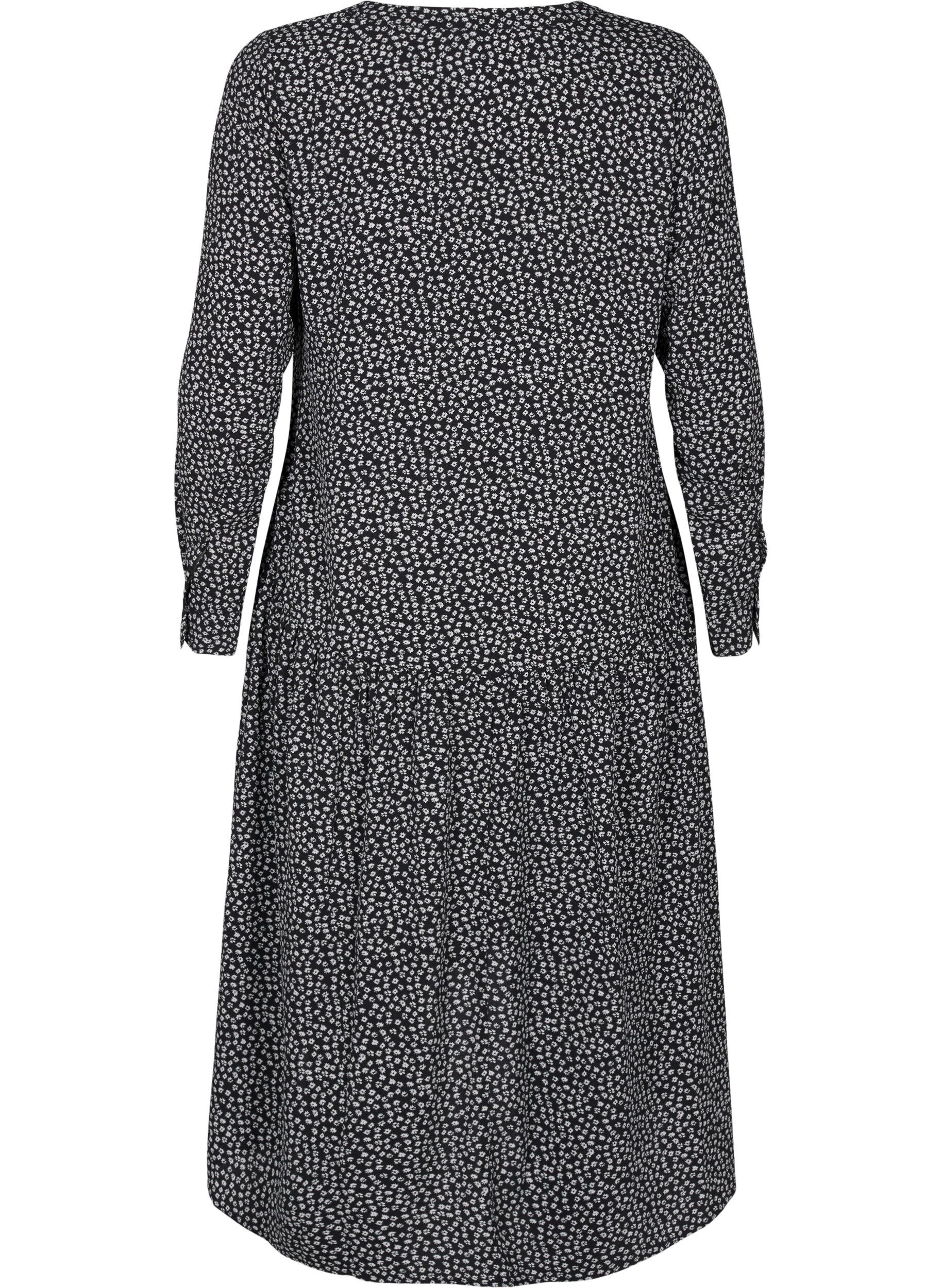 Zizzi Robes midi &agrave; manches longues, Black Small Flower, Packshot image number 1