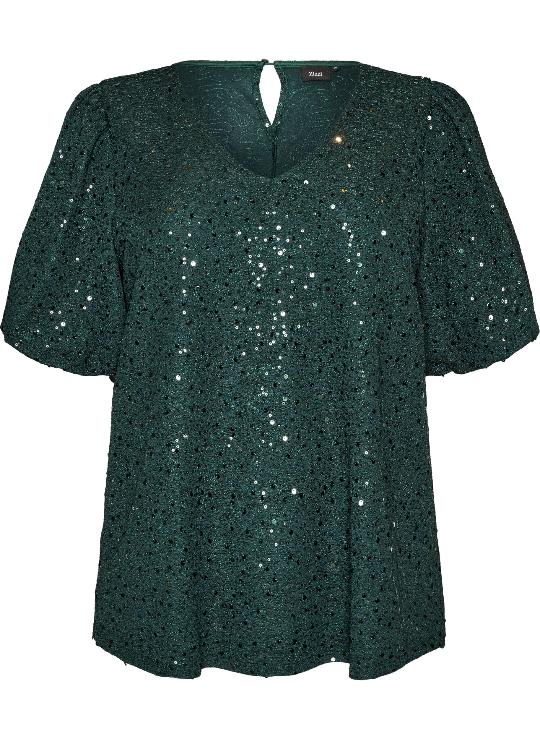 ZizziPaillettenbluse mit Ballon&auml;rmeln, Gr&uuml;n, Packshot image number 0