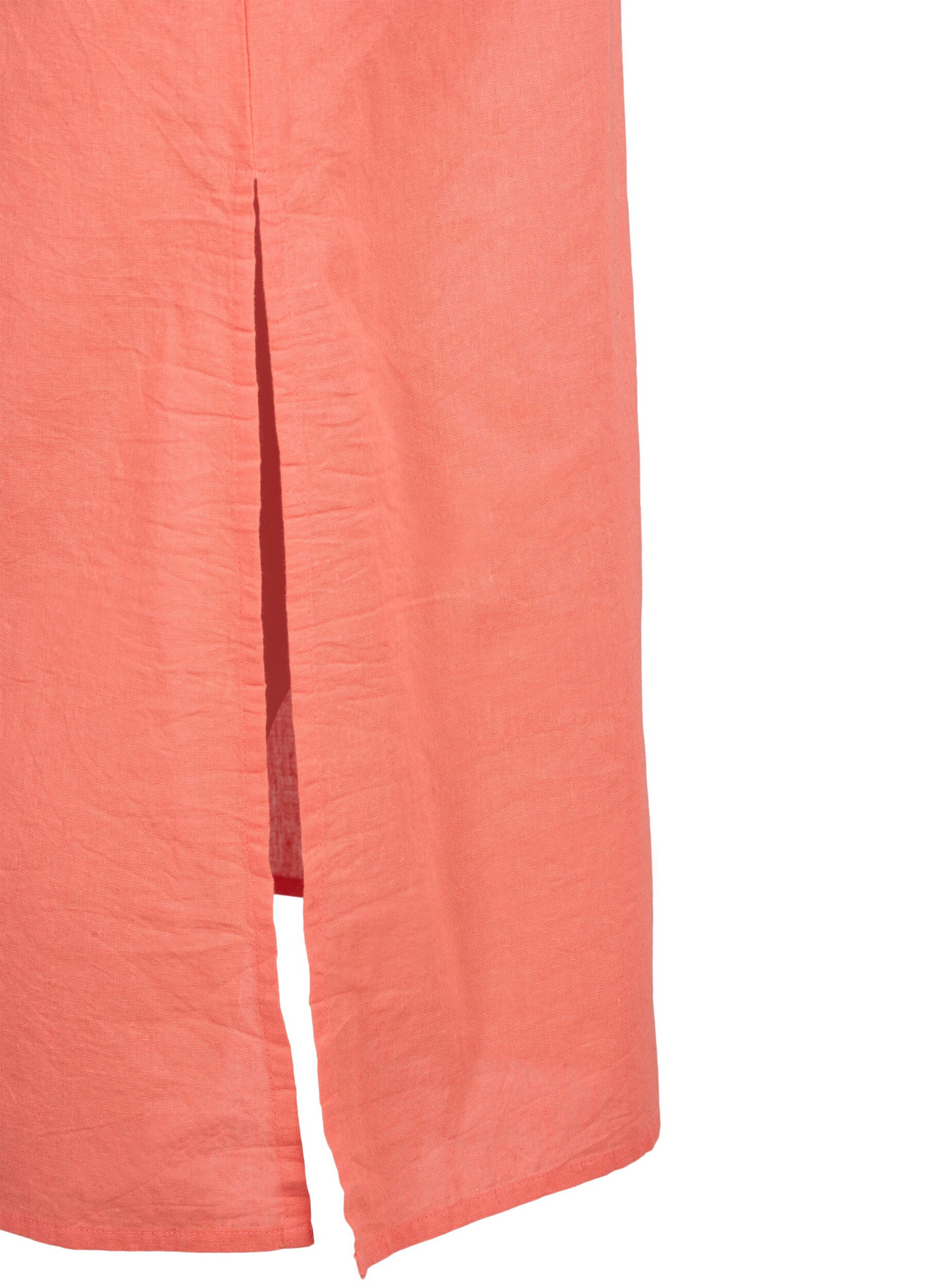 Zizzi &Auml;rmelloses Kleid aus Baumwollmischung mit Leinen, Living Coral, Packshot image number 4