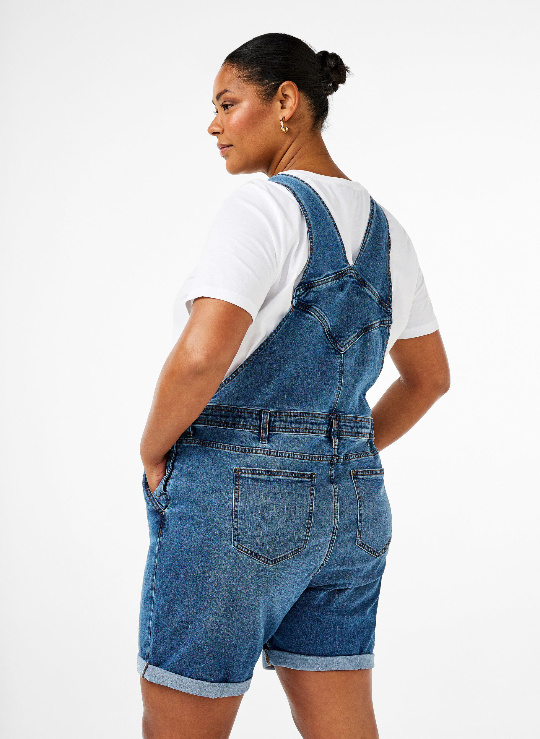 Zizzi Denim Overalls Kurze Hosen, Blau, Model image number 2