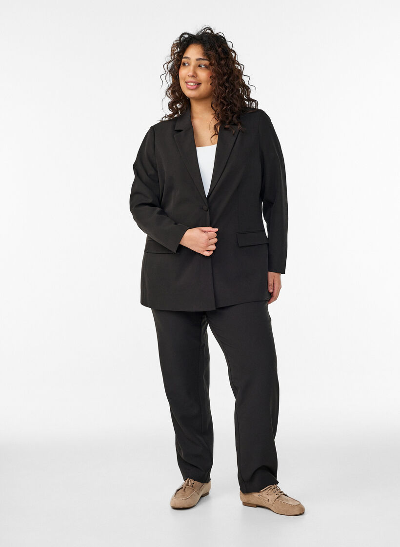 Klassischer Blazer mit Knopfverschluss, Schwarz, Model image number 1