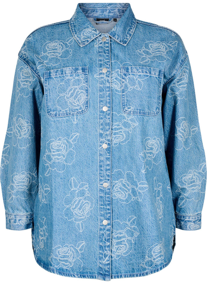 Veste en jean à fleurs, Light Blue Denim, Packshot image number 0
