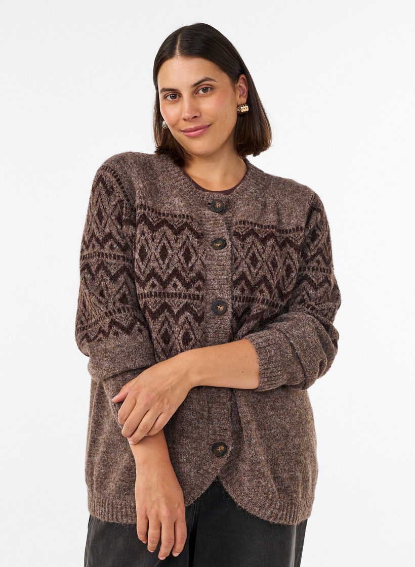 Strickjacke mit Jacquardmuster, Braun, Model image number 0