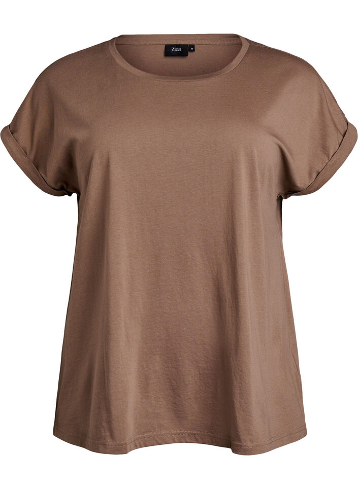 T-shirt &agrave; manches courtes en m&eacute;lange de coton, Marron, Packshot image number 0