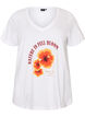 T-shirt en coton avec imprim&eacute; sur le devant et col en V, Blanc, Packshot image number 0