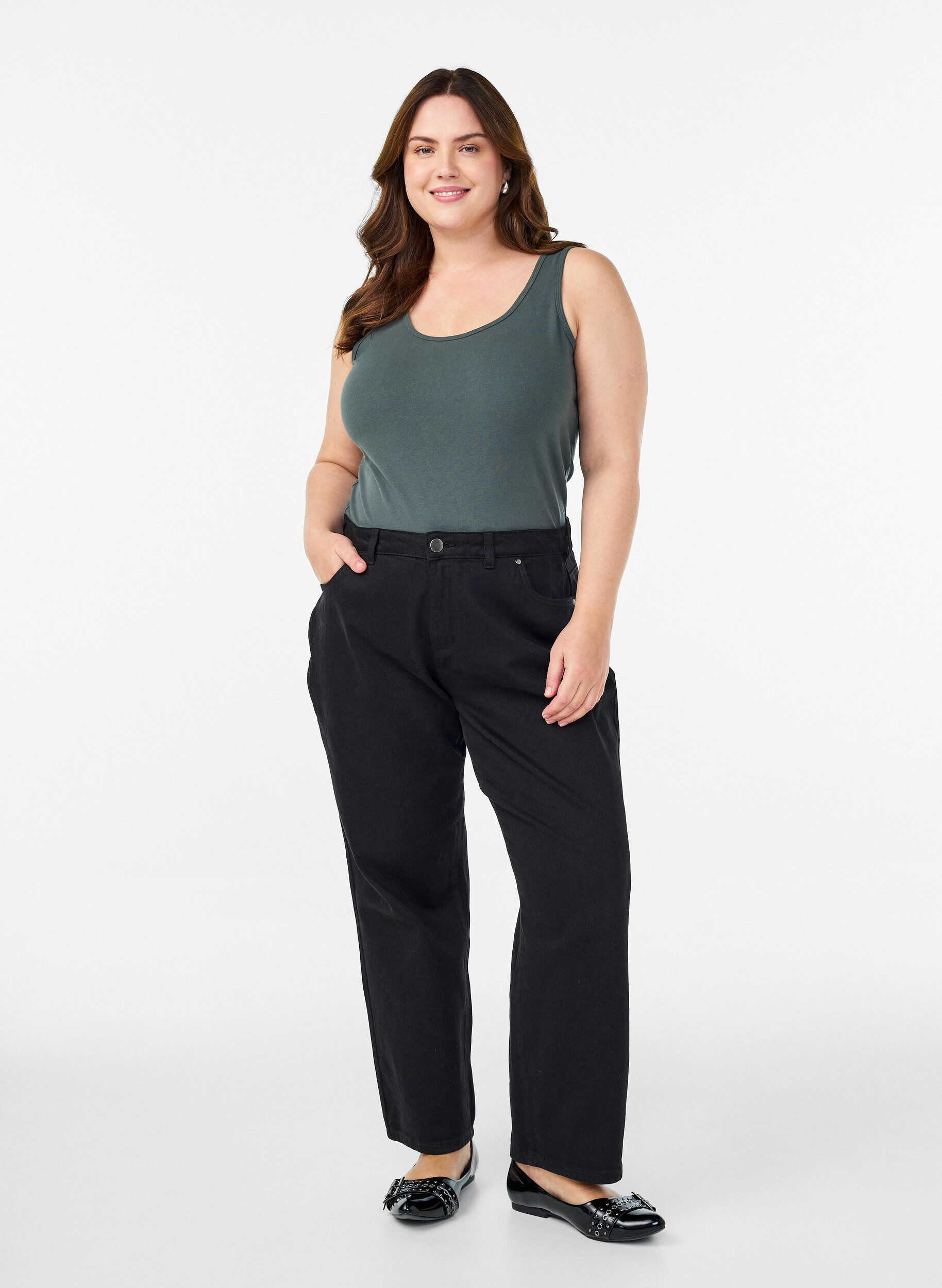 Zizzi Solide Farbe Grundoberteil aus Baumwolle, Gr&uuml;n, Model image number 1