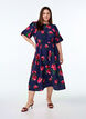 Robe midi &agrave; imprim&eacute; roses et manches courtes bouffantes, Bleu, Model image number 1