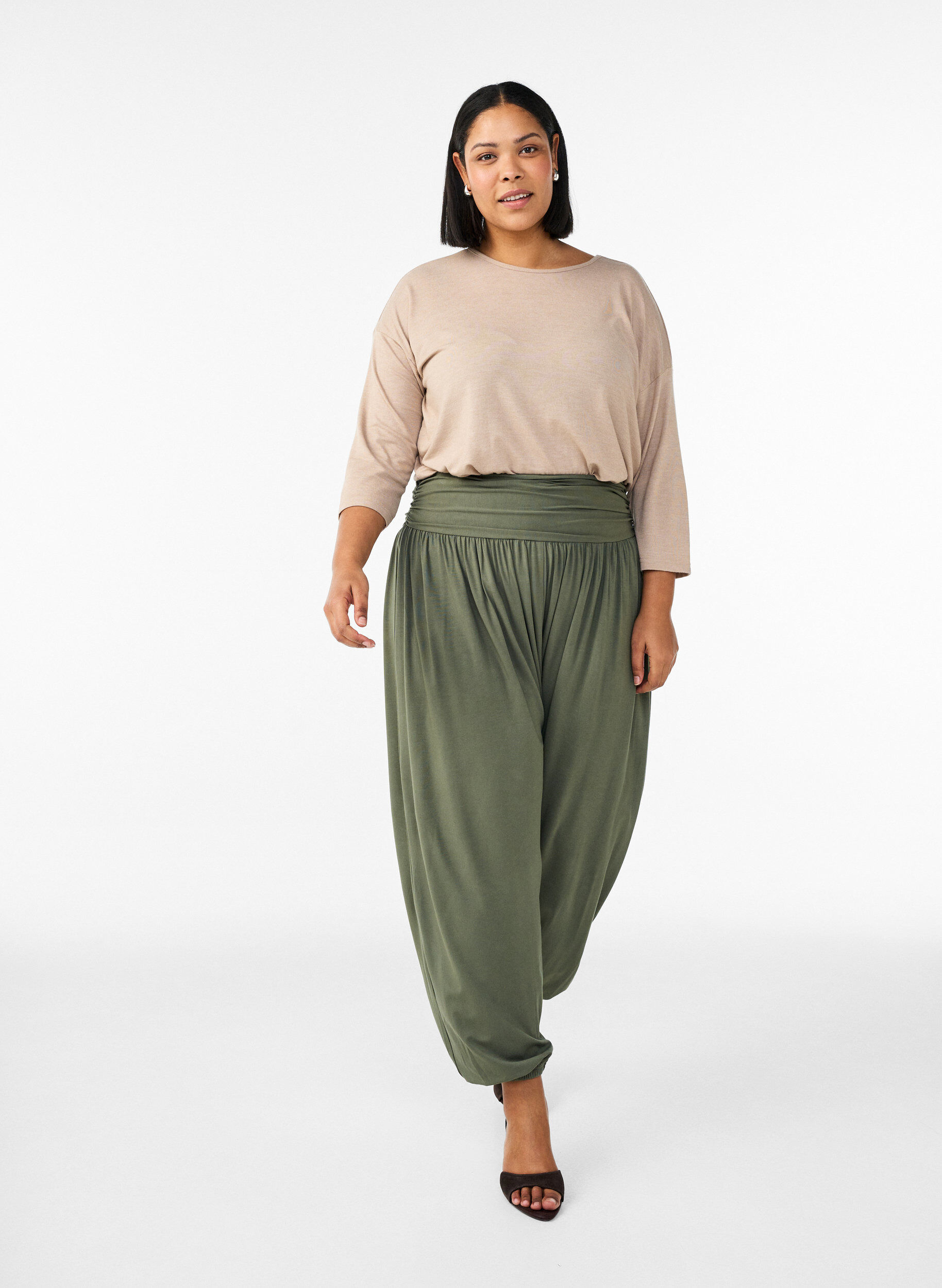 Zizzi Blouse en jersey avec manches 3/4, Beige, Model image number 1