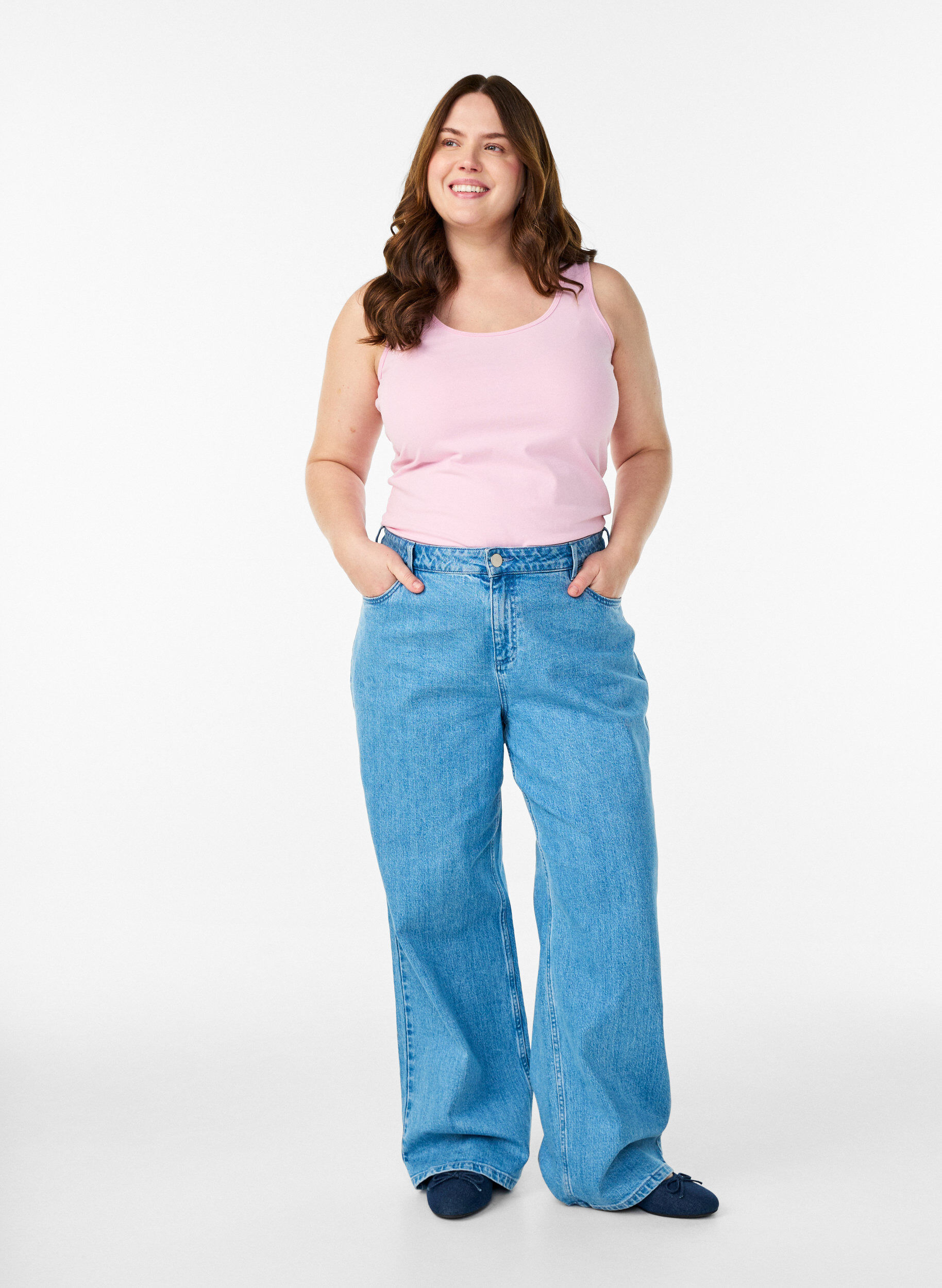 ZizziHaut Basic uni en coton, Rose, Model image number 1