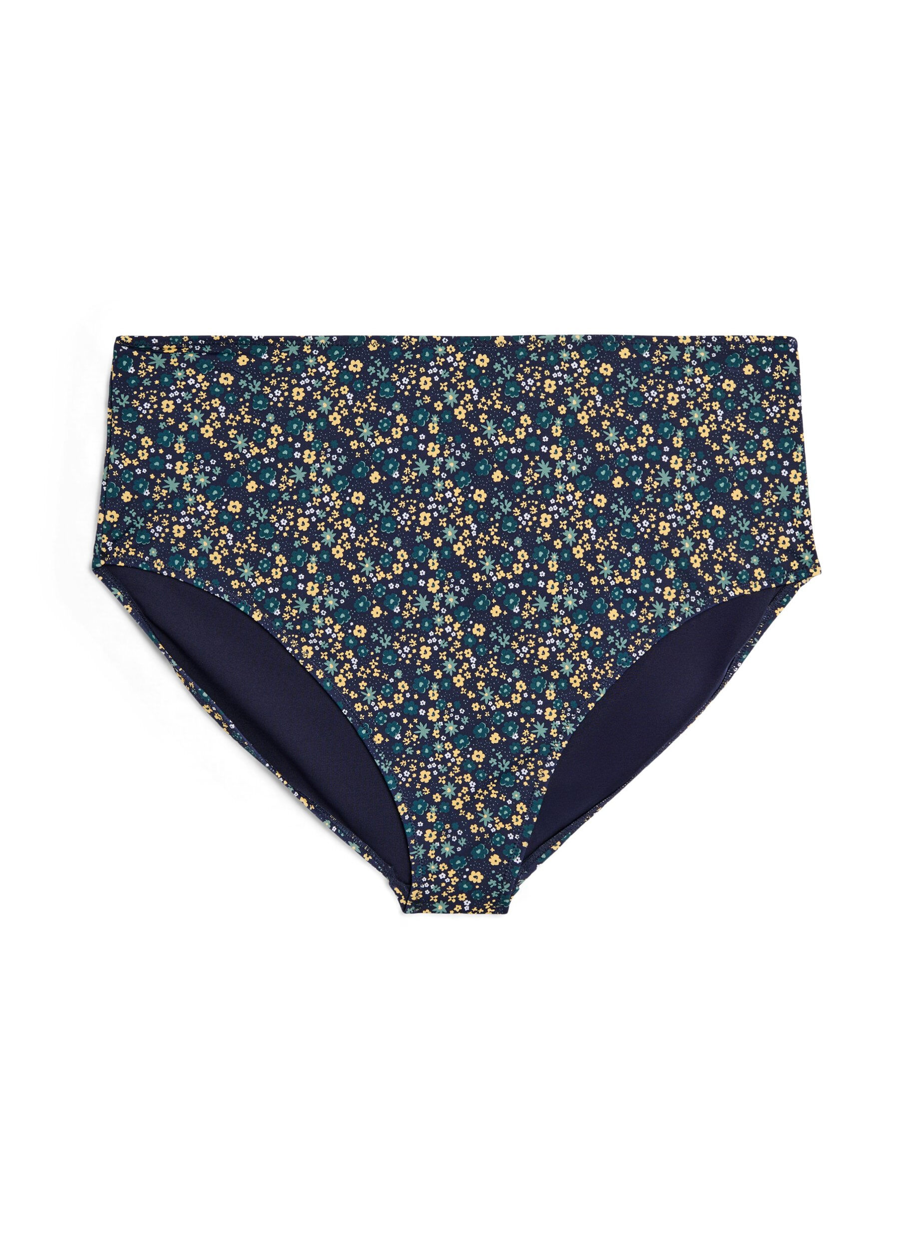 Zizzi Culotte de bikini imprim&eacute;e et taille haute, Vert, Packshot image number 0