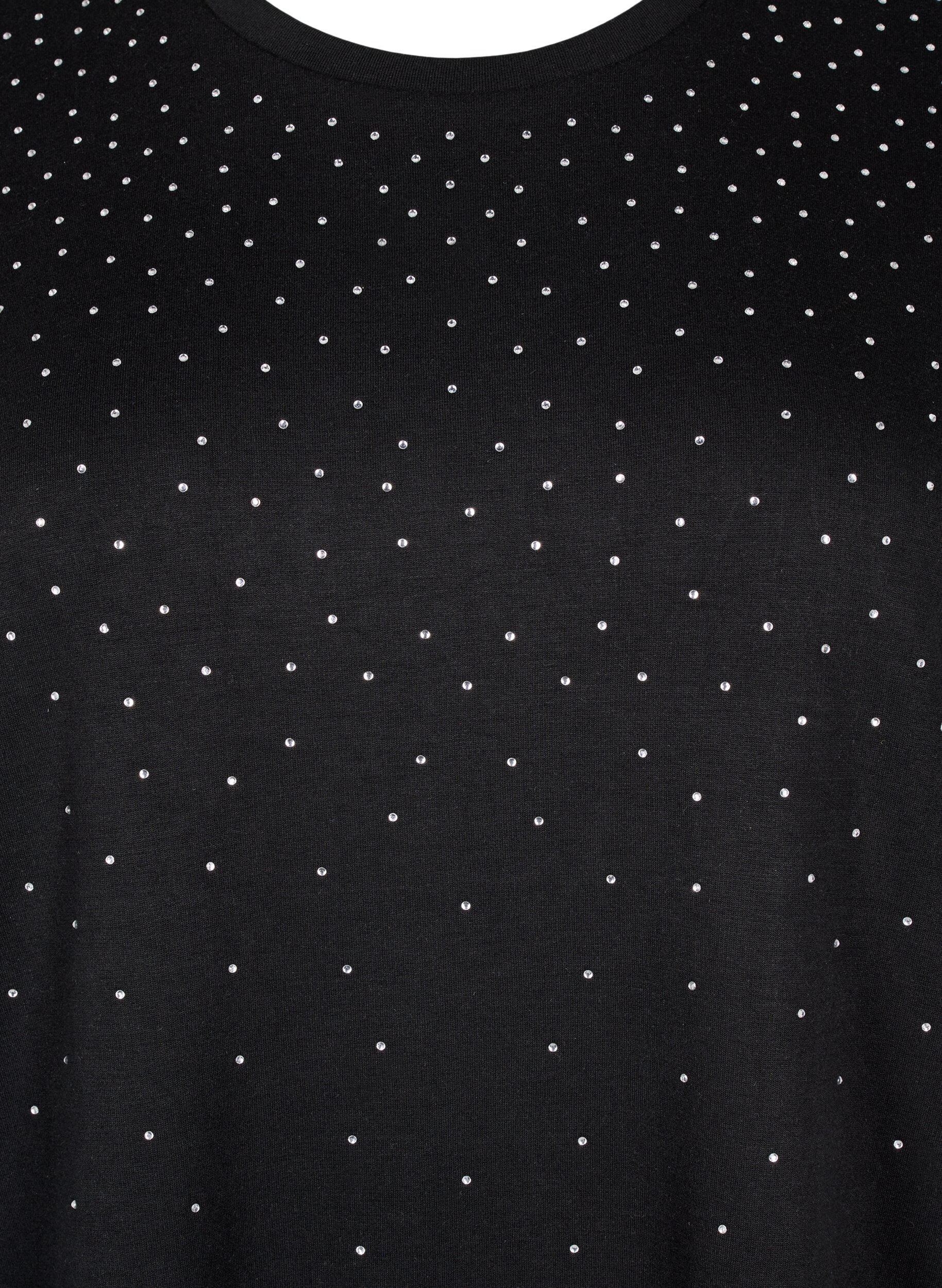 ZizziT-shirt avec strass et col rond, Noir, Packshot image number 2
