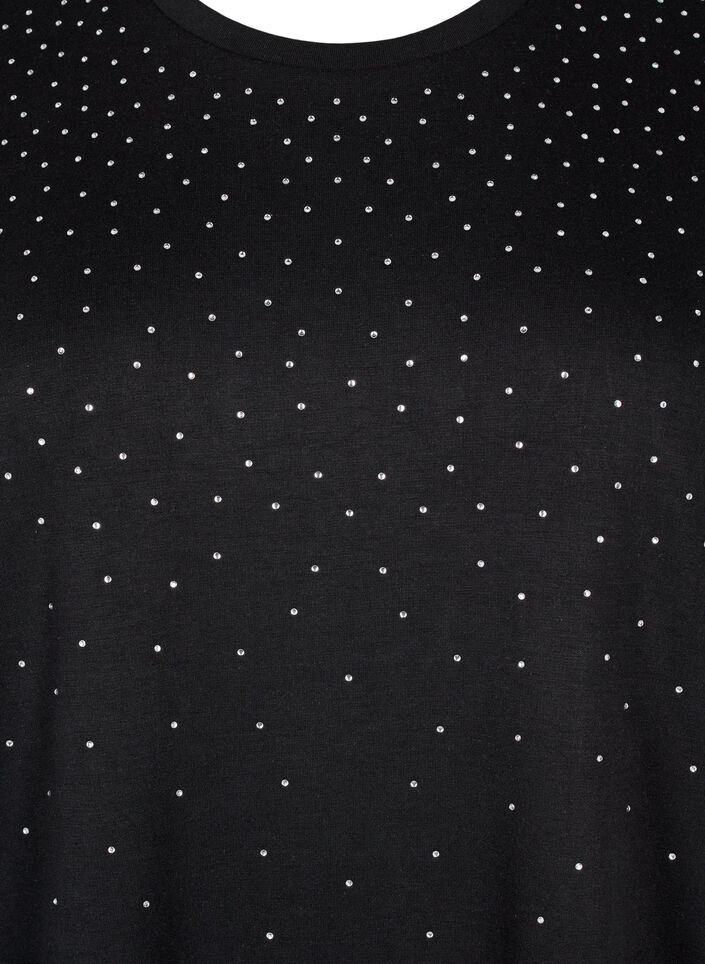 T-shirt avec strass et col rond, Noir, Packshot image number 2