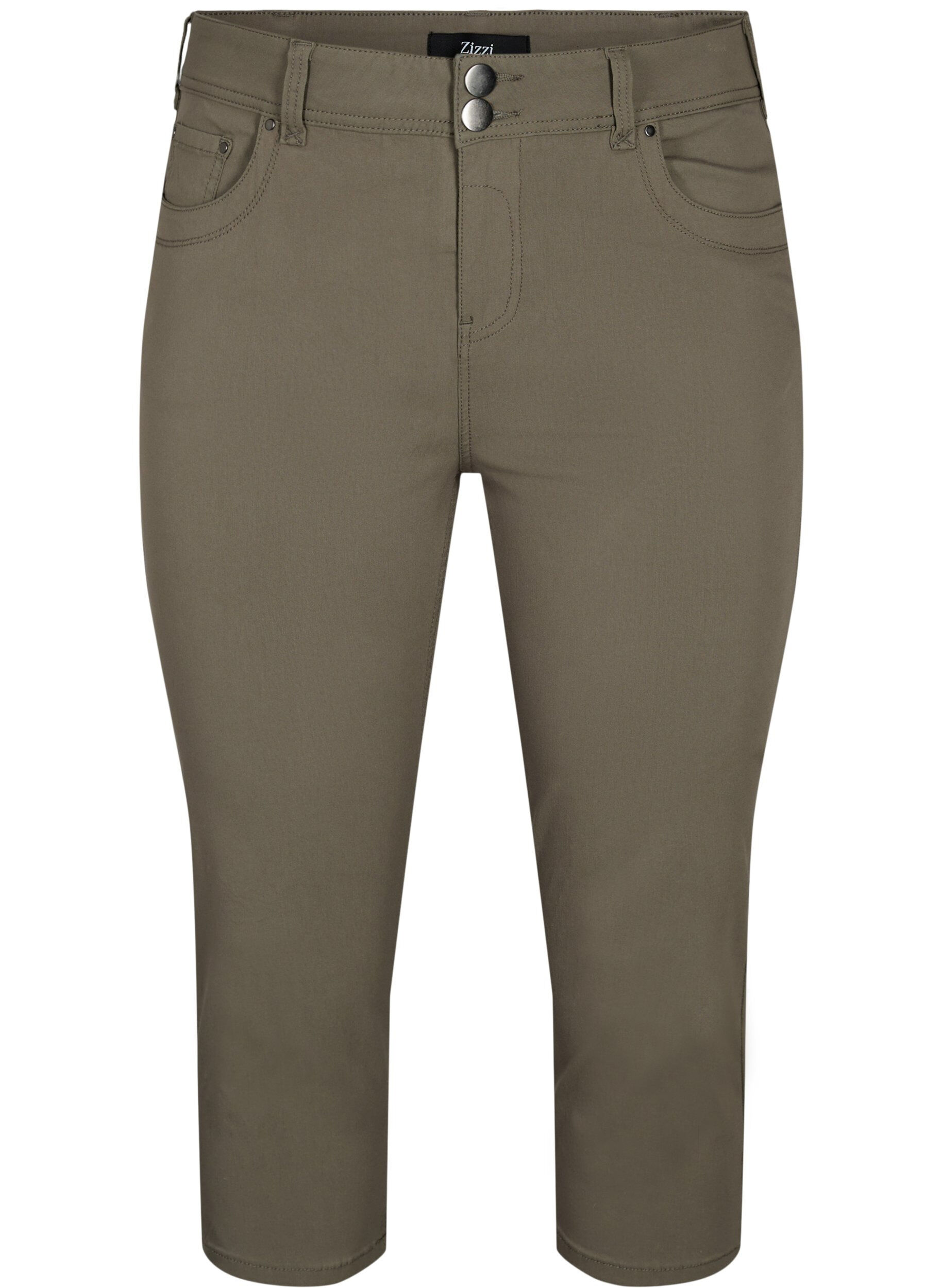 Zizzi Eng anliegende Capri-Hose aus einer Viskosemischung, Dusty Olive, Packshot image number 0