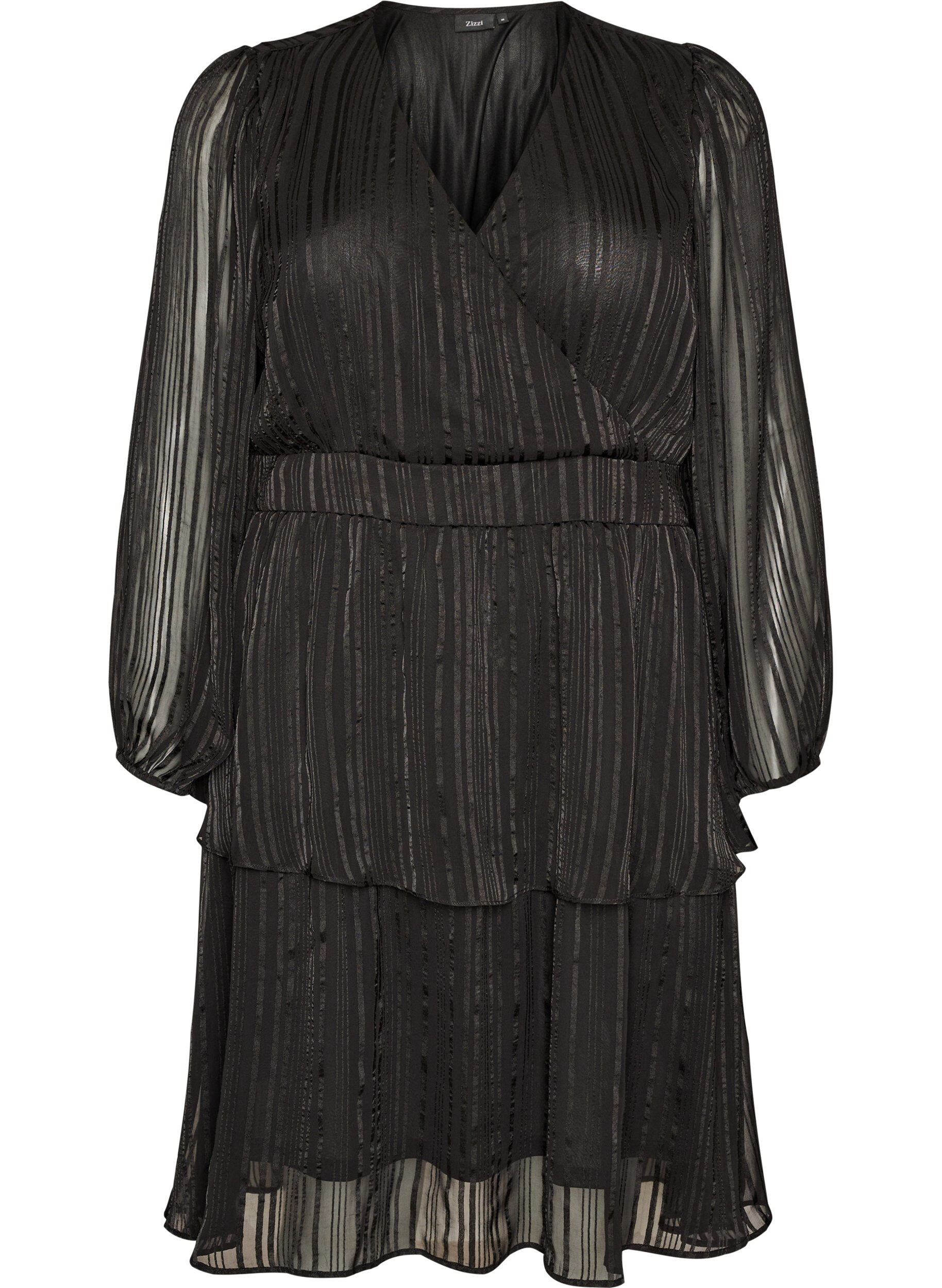 Robe longueur genou &agrave; rayures transparentes et effet portefeuille