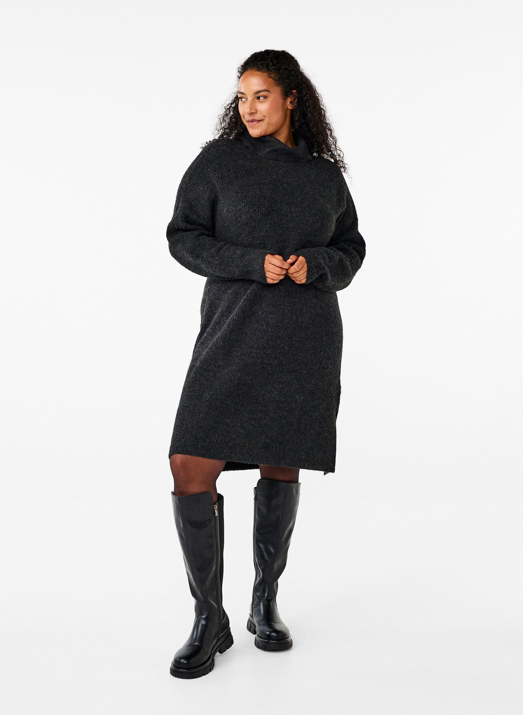 ZizziRobe en tricot et &agrave; col roul&eacute;, Gris anthracite, Model image number 1