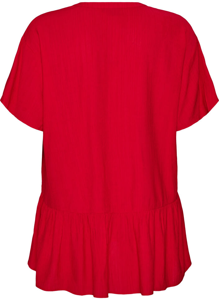 Tunique ample &agrave; texture froiss&eacute;e et ourlet &agrave; volants, Rouge, Packshot image number 1