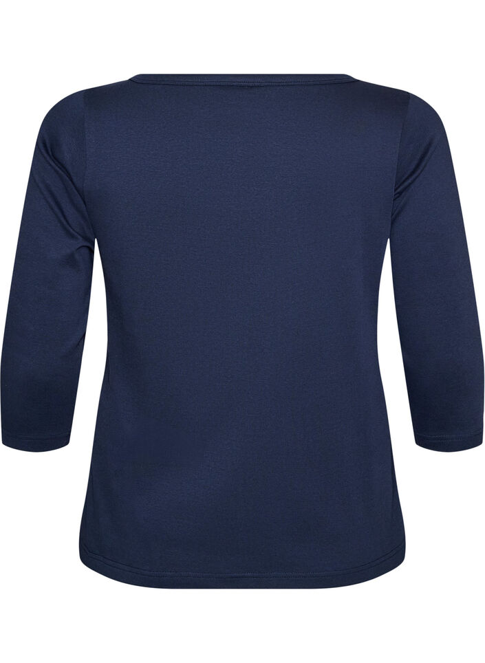 Basic-T-Shirt mit U-Boot-Ausschnitt und 3/4-&Auml;rmeln, Blau, Packshot image number 1