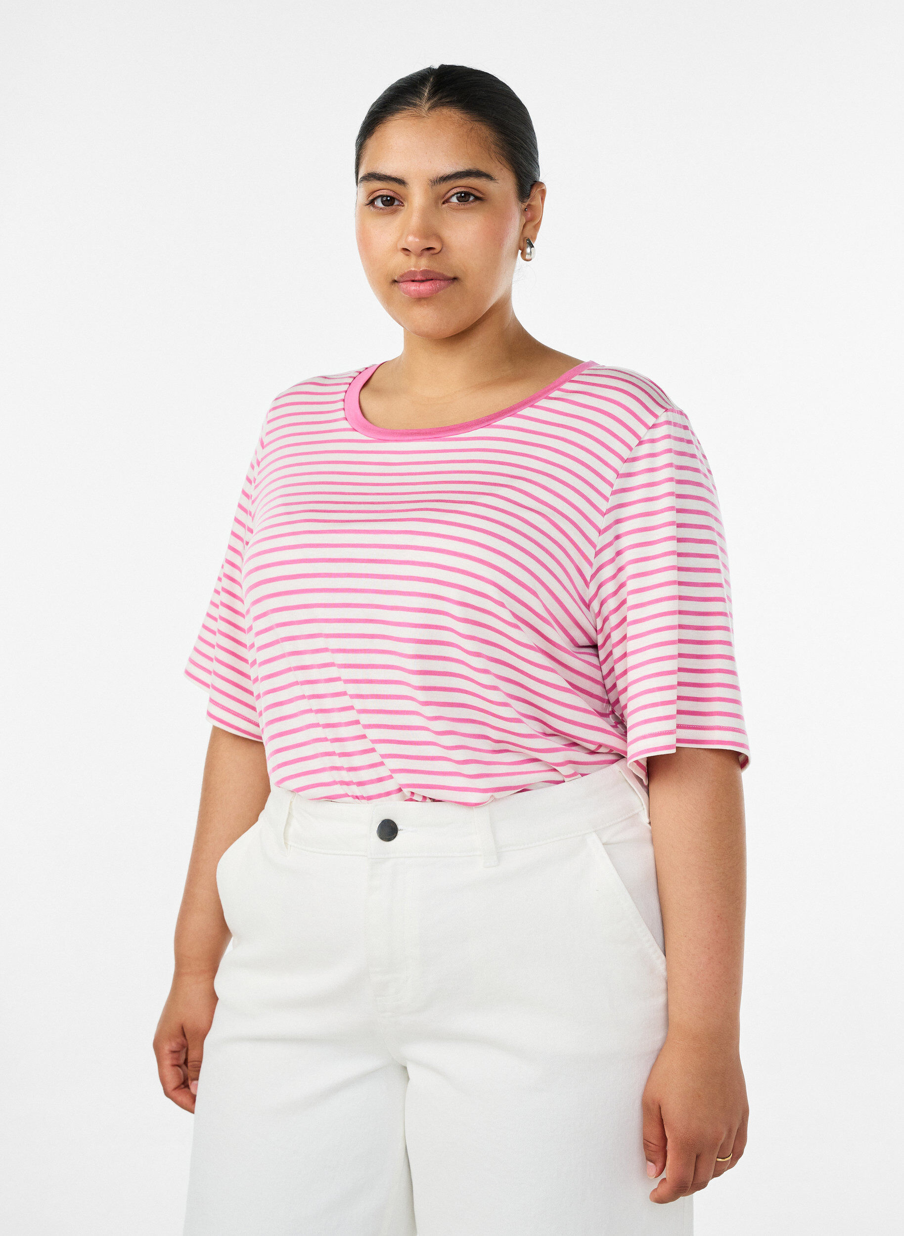 ZizziT-shirt en TENCEL&trade; Lyocell &agrave; rayures, Rose, Model image number 0