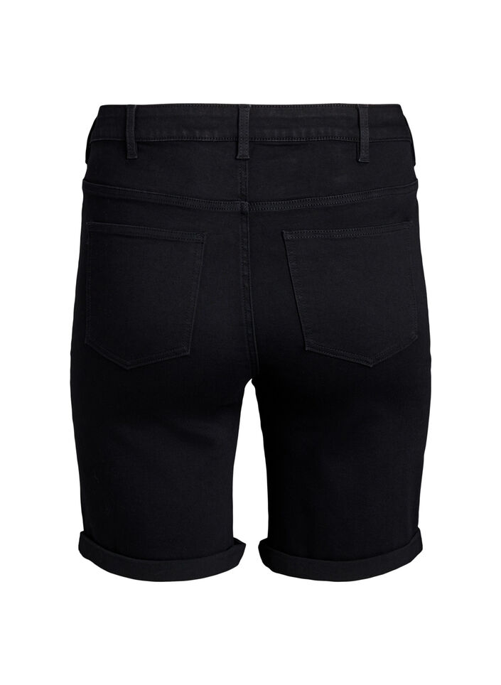 Short en jean taille haute et coupe ajust&eacute;e, Noir, Packshot image number 1
