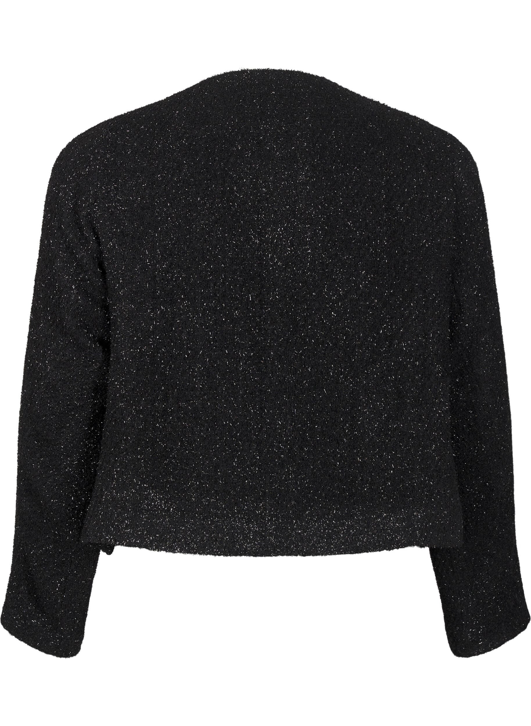 Zizzi Jacke mit Schleife und Glitzerfaden, Black, Packshot image number 1