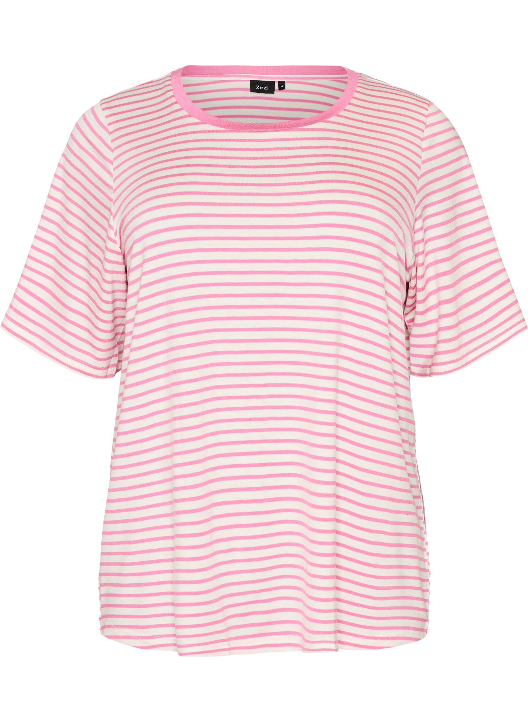 ZizziT-shirt en TENCEL&trade; Lyocell &agrave; rayures, Rose, Packshot image number 0