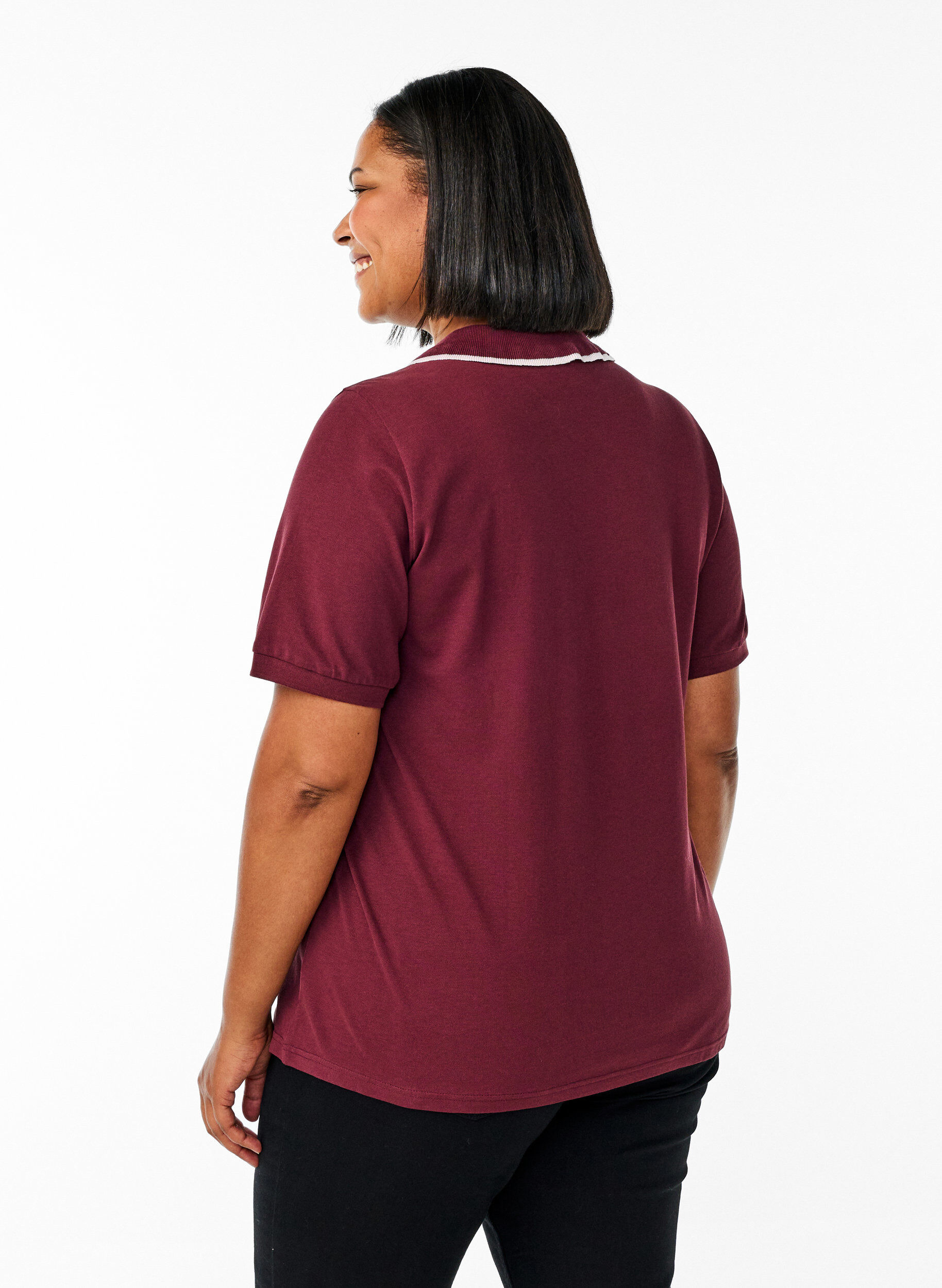 Zizzi Poloshirt mit Strasssteinen und R&uuml;schendetails, Rot, Model image number 2