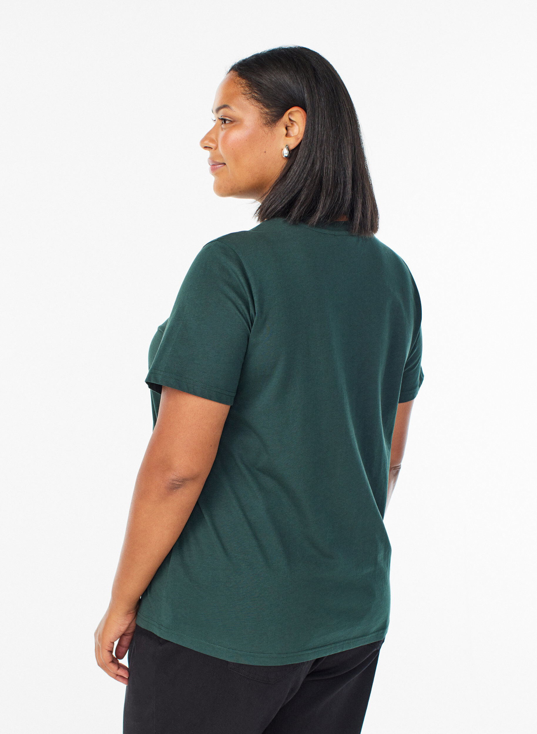 Zizzi Basic-T-Shirt aus Baumwolle mit Rundhalsausschnitt, Gr&uuml;n, Model image number 2