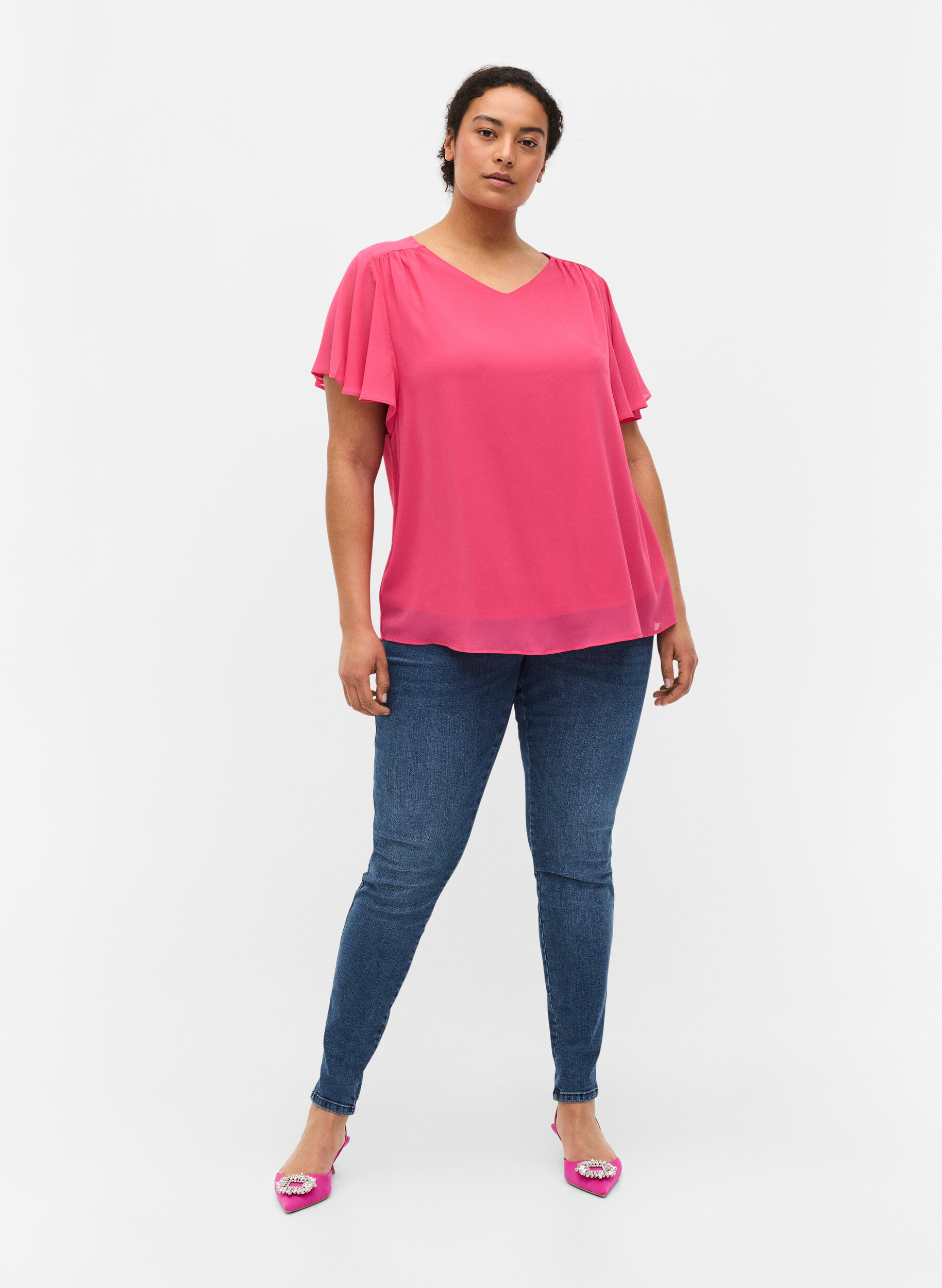 Zizzi Blouse manches courtes, Magenta, Model image number 2