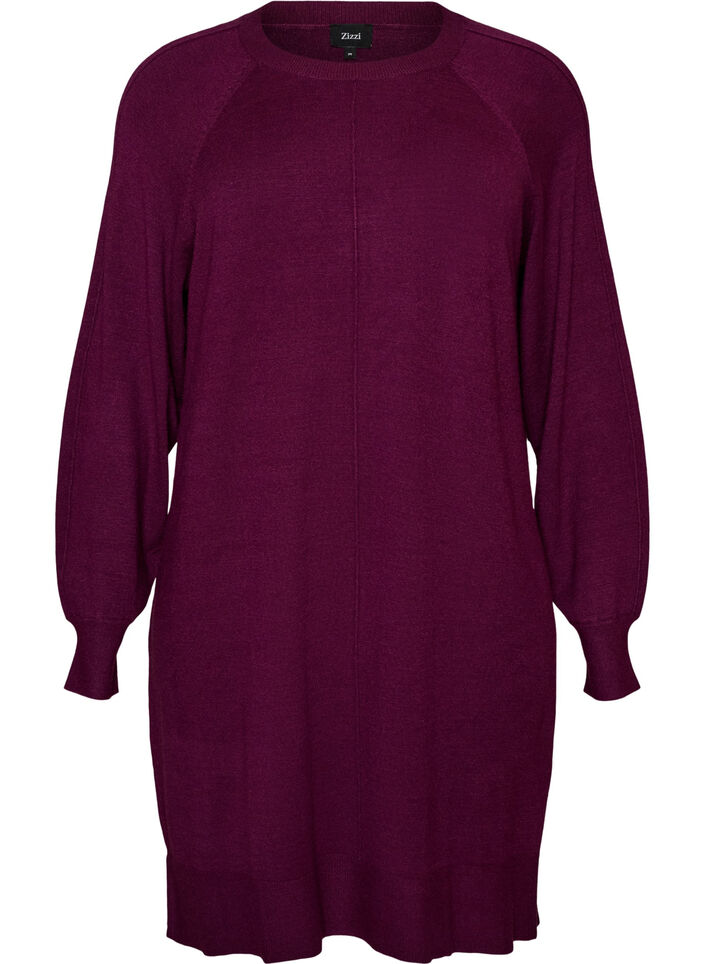 Robe courte en maille &agrave; manches raglan et couture centrale, Bordeaux, Packshot image number 0