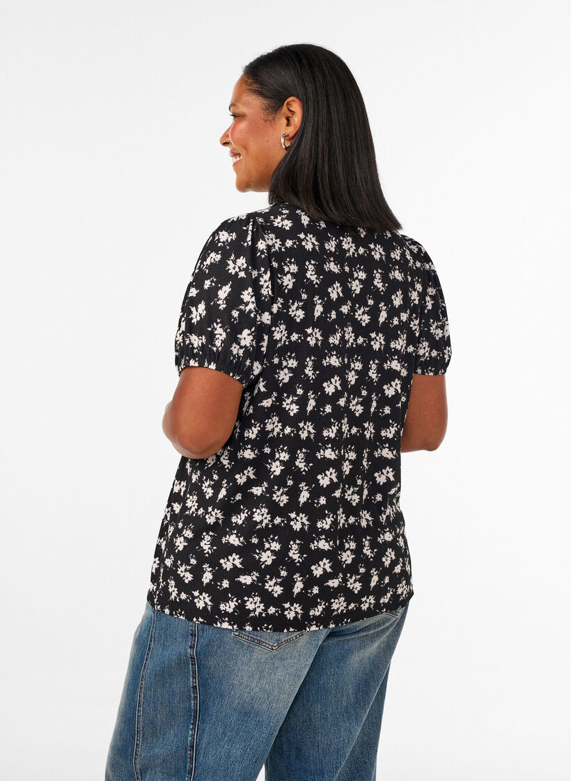 Bluse mit langen &Auml;rmeln und gebl&uuml;mtem Print, Schwarz, Model image number 2