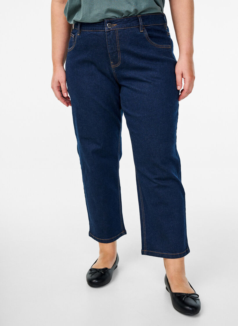 Vera jeans cropped &agrave; coupe droite, Bleu, Model image number 2
