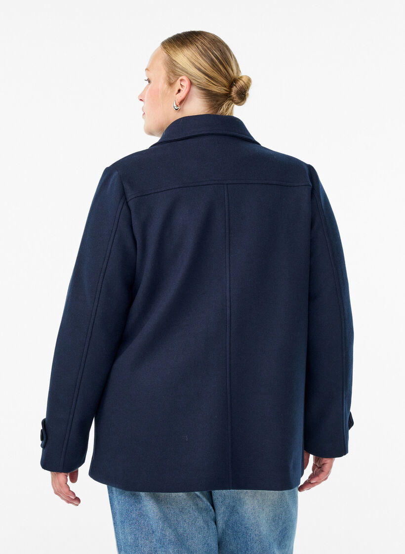 Kurzmantel mit zweireihiger Knopfleiste, Blau, Model image number 2