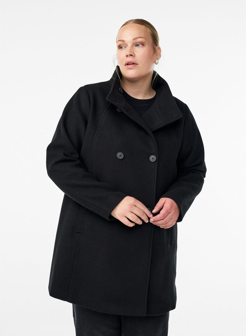Manteau court &agrave; la coupe &eacute;vas&eacute;e, Noir, Model image number 0