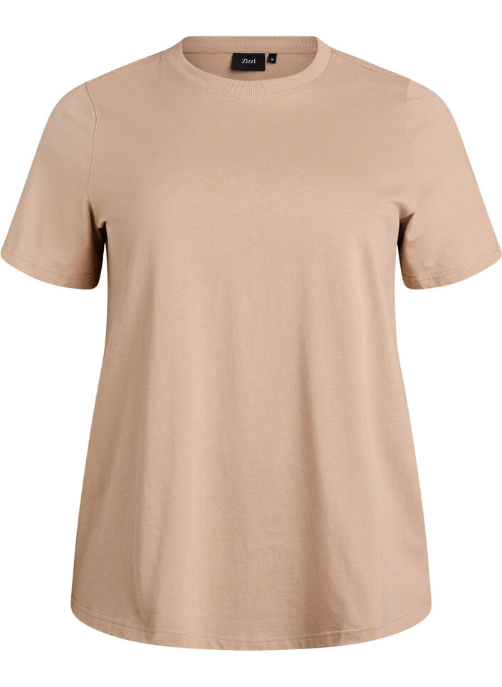Basic T-Shirt aus Baumwolle mit Rundhalsausschnitt, Beige, Packshot image number 0