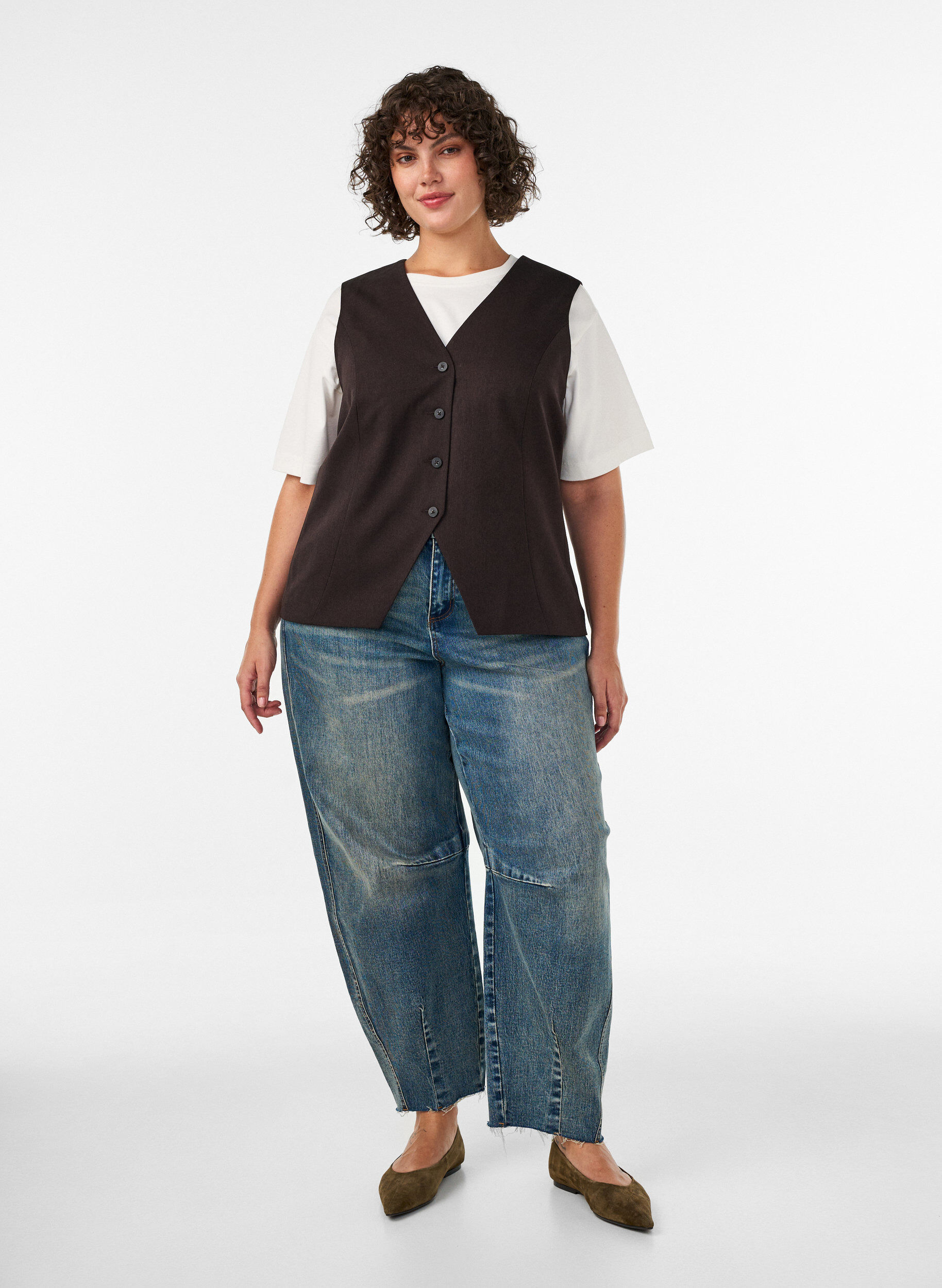 ZizziGilet avec fermeture &agrave; boutons, Marron, Model image number 1