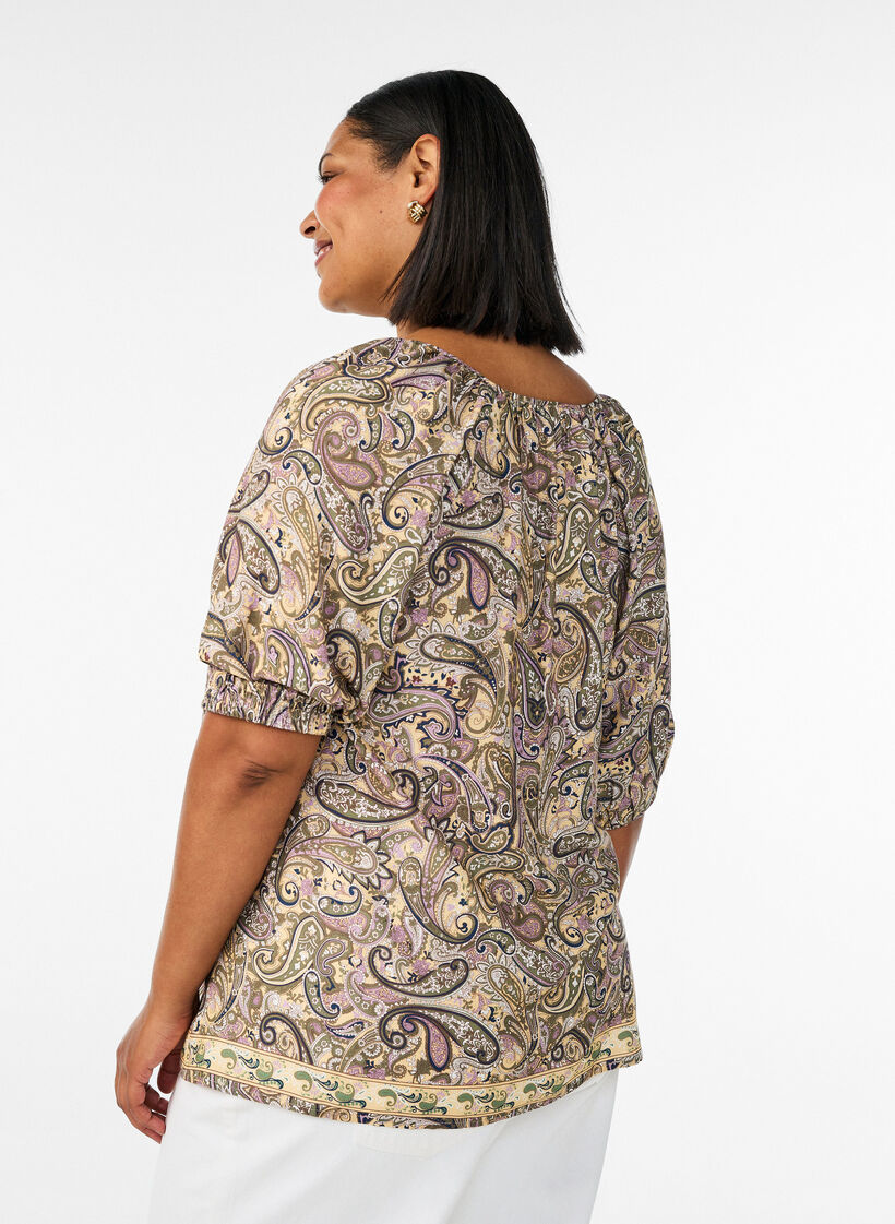 Bluse aus Viskose mit Paisley-Muster und Bindeband, Gelb, Model image number 2