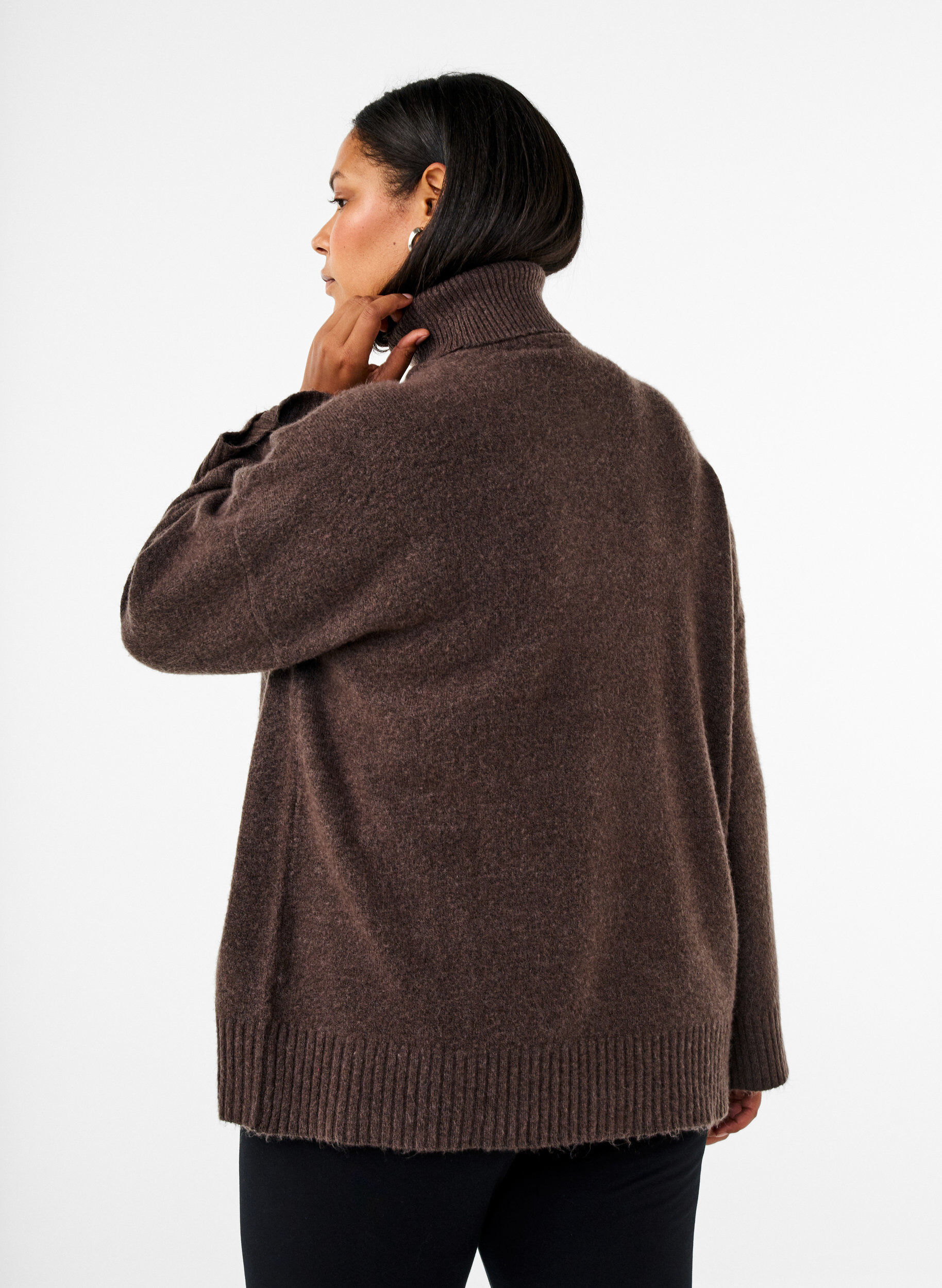 Zizzi Rollkragenpullover aus Strick, Bracken Mel., Model image number 1