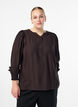Blouse en viscose avec smock et d&eacute;tails fronc&eacute;s, Marron, Model image number 0