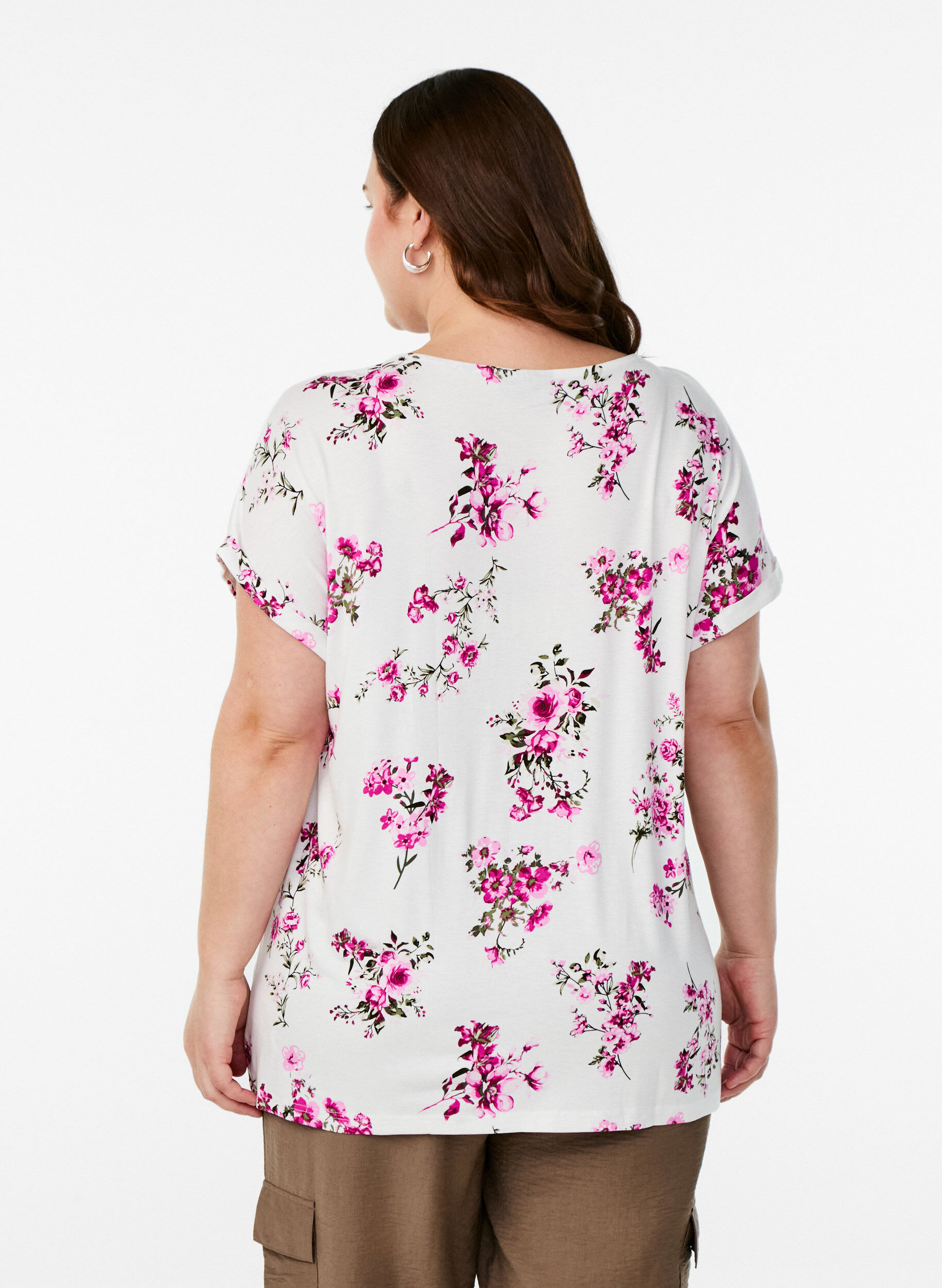 Zizzi T-Shirt mit floralem Print, Pink, Model image number 2