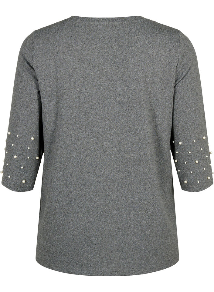 Bluse mit Perlen und 3/4 Ärmeln, Dark Grey Melange, Packshot image number 1
